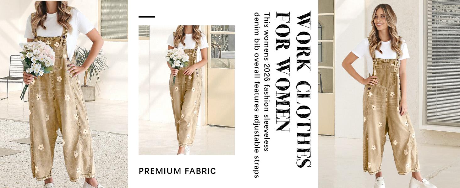 utcoco Women's Bib Overalls, Cute Floral Print Denim Jumpsuit with Baggy Wide Leg and Adjustable Straps, Fashion Apparel Chic Pants,back to school shopping, Flower, Women's Clothes,clothes for back to school,first day of school outfits