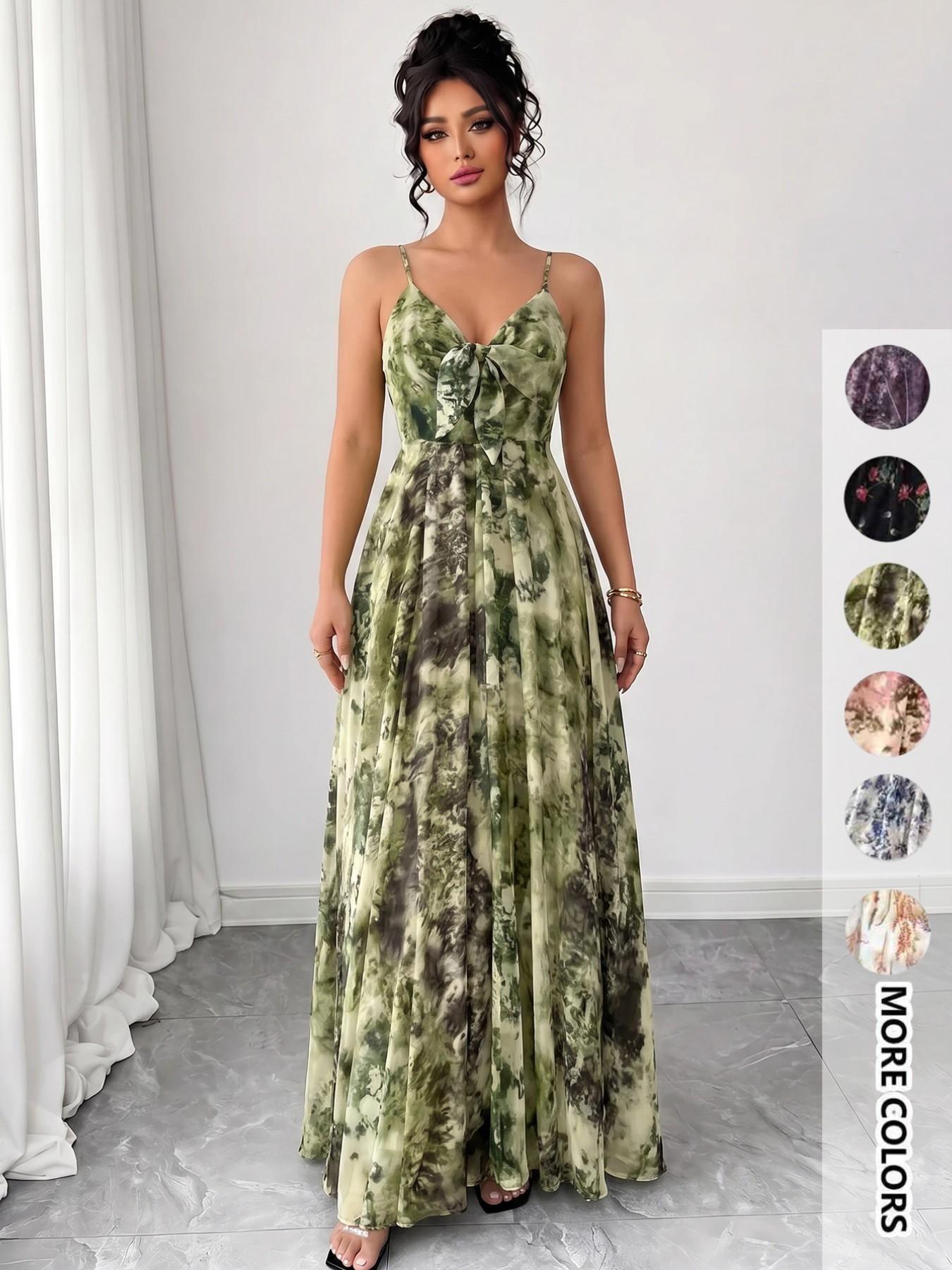 Women's Floral Print Cami Dress, Boho Fashion Casual A Line Dress for Beach Holiday Vacation, Ladies Dress for Summer Women's Floral Print Cami Dress, Boho Fashion Casual A Line Dress for Beach Holiday Vacation, Ladies Dress for Summer