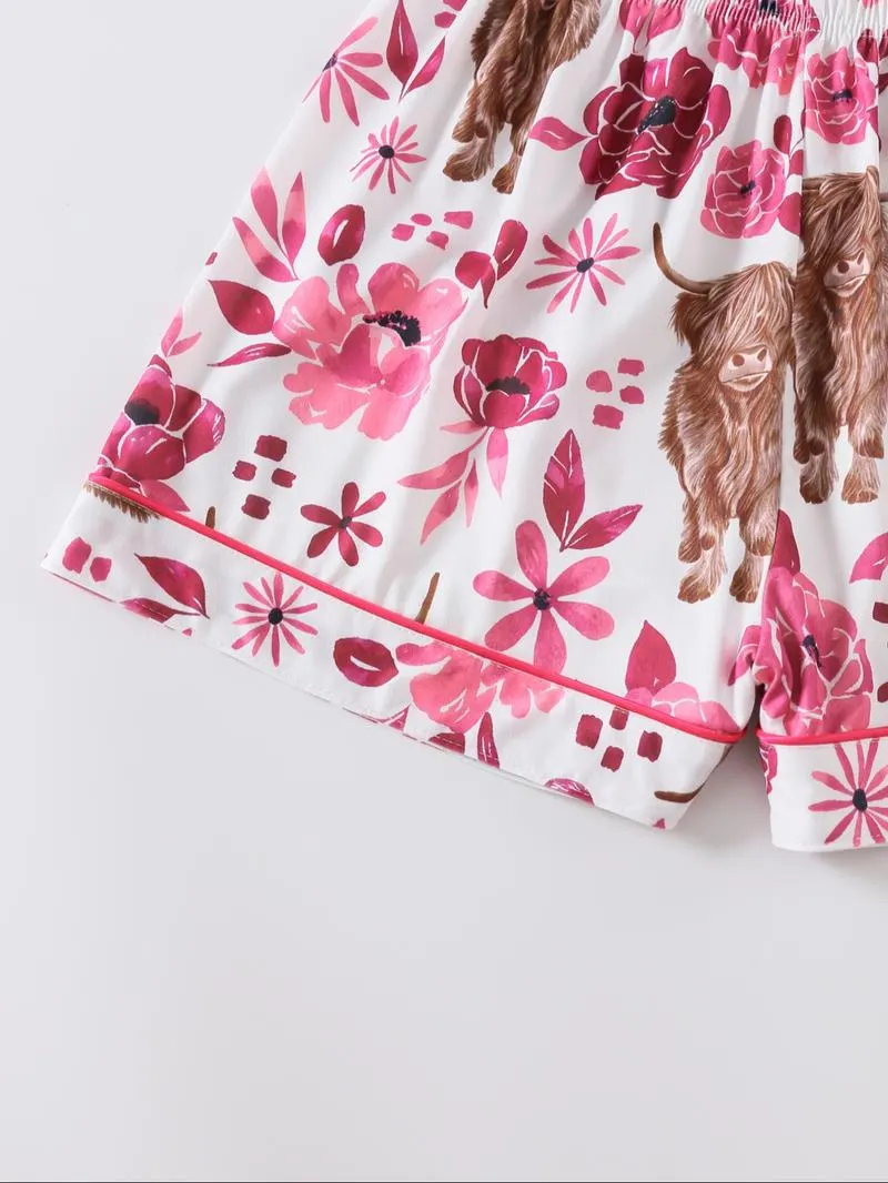 Women's Floral & Cow Print Top & Shorts Pajama Two-piece Set, Casual Comfy Short Sleeve Top & Shorts Pajama Set, Ladies Sleepwear for Summer, Womenswear Women's Floral & Cow Print Top & Shorts Pajama Two-piece Set, Casual Comfy Short Sleeve Top & Shorts Pajama Set, Ladies Sleepwear for Summer, Womenswear