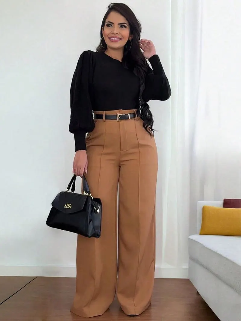 Women's Autumn New Commuter Casual Versatile Khaki Solid Color Draped Suit Pants Loose Straight Long Pants