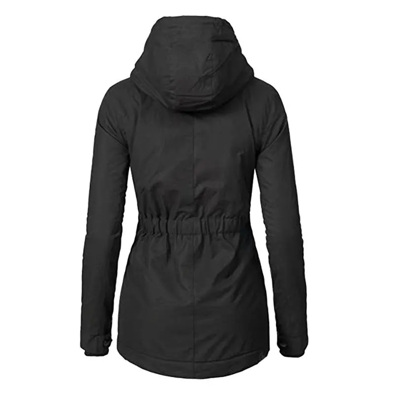 Winter Thickened Cotton Parka with Fleece Lining Hooded Warm Coat Mid-Length Women's Fitted Long Sleeve Outerwear Black Imitation Fur Tops for Casual Basic Minimalist Womenswear Elegance Style - Jackets Winter Thickened Cotton Parka with Fleece Lining Hooded Warm Coat Mid-Length Women's Fitted Long Sleeve Outerwear Black Imitation Fur Tops for Casual Basic Minimalist Womenswear Elegance Style - Jackets