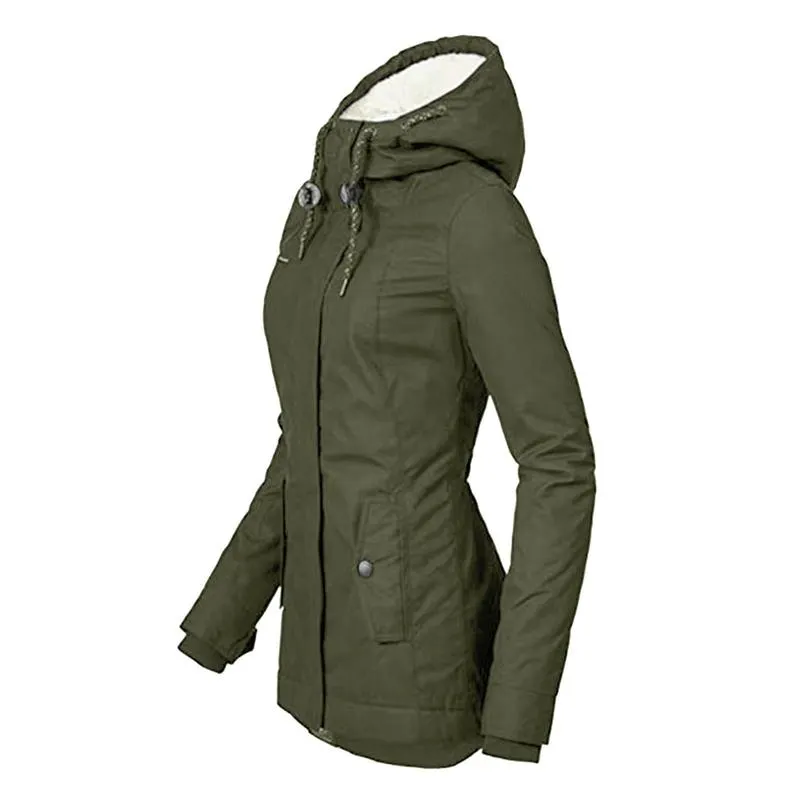 Winter Thickened Cotton Parka with Fleece Lining Hooded Warm Coat Mid-Length Women's Fitted Long Sleeve Outerwear Black Imitation Fur Tops for Casual Basic Minimalist Womenswear Elegance Style - Jackets Winter Thickened Cotton Parka with Fleece Lining Hooded Warm Coat Mid-Length Women's Fitted Long Sleeve Outerwear Black Imitation Fur Tops for Casual Basic Minimalist Womenswear Elegance Style - Jackets
