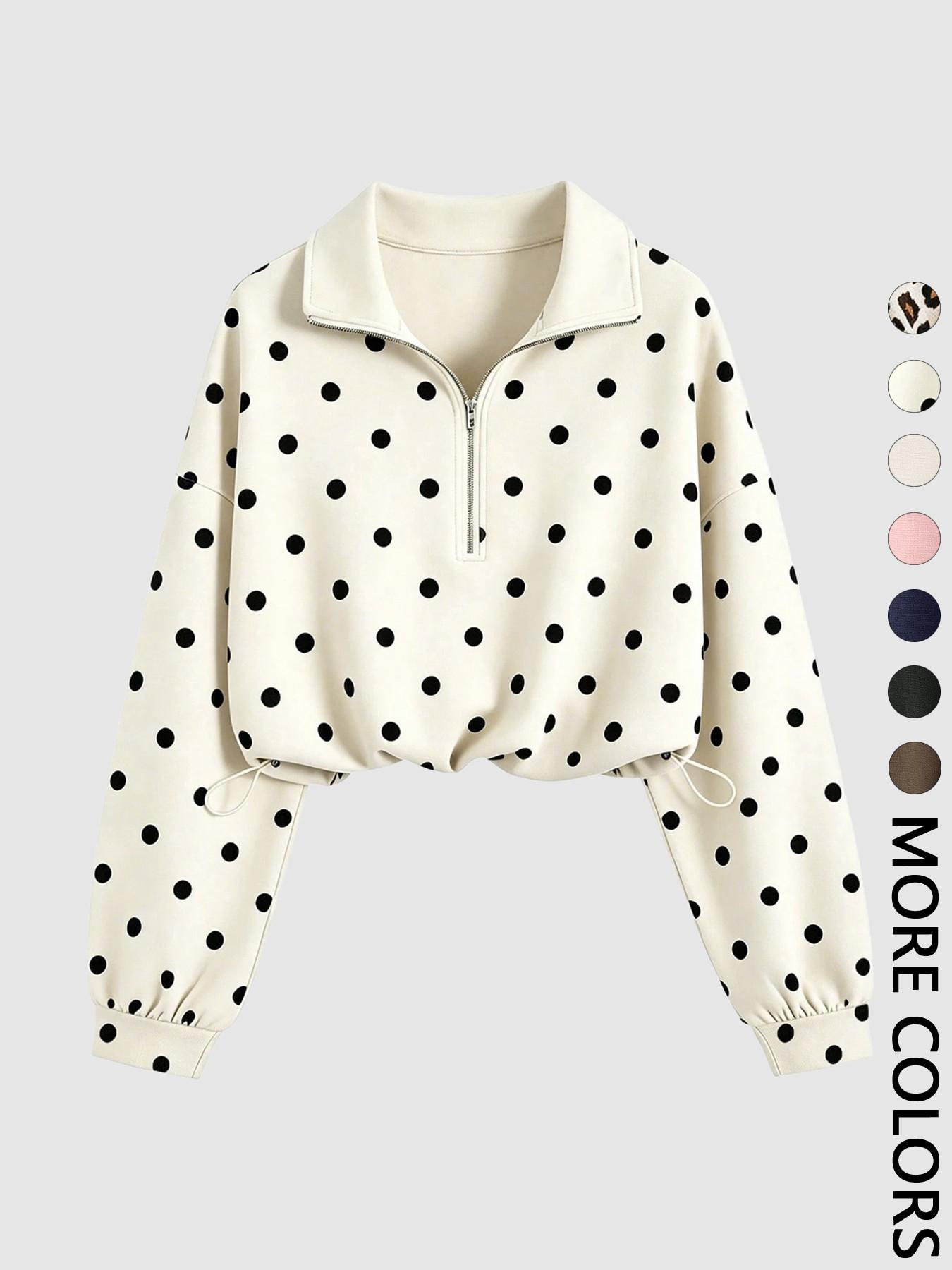 Women's Half-Zip Stand Collar Drawstring Adjustable Short Sweatshirt, Spring & Fall Casual Fashion, Comfortable and Stylish