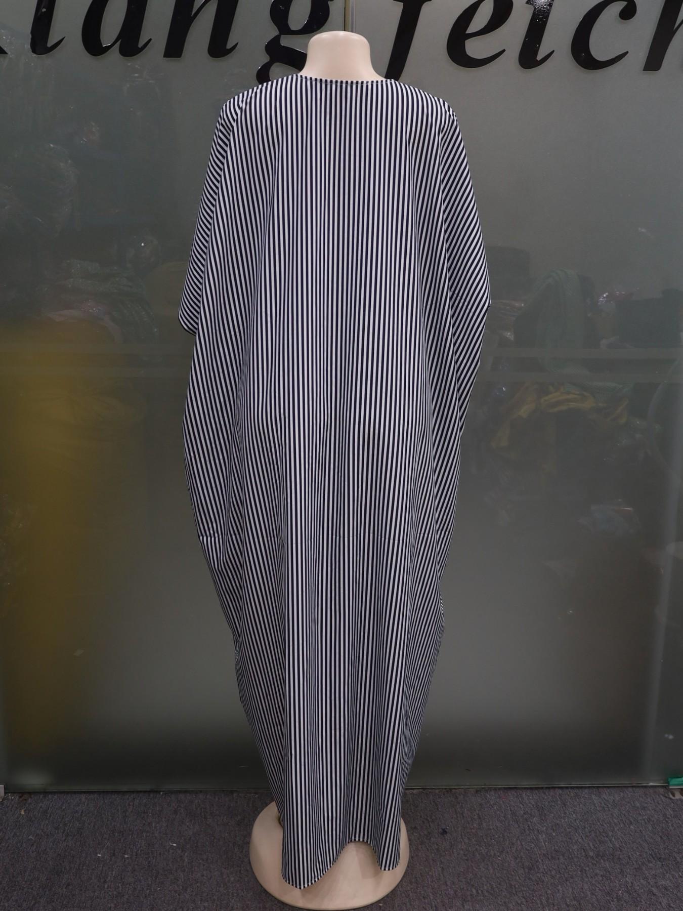 Plus Size Women's Fashion Chic Striped Print V-Neck Dress, Casual Daily Wear, Boho Summer, Ethnic Boubou Kaftan for Party & Beach