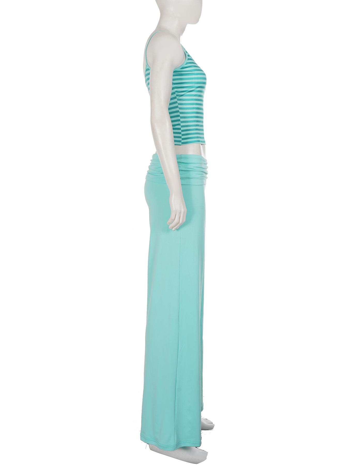 Women's Striped Sleeveless Cami Top and Wide Leg Pants Set, Summer Casual Loose Two-Piece, Comfortable and Stylish