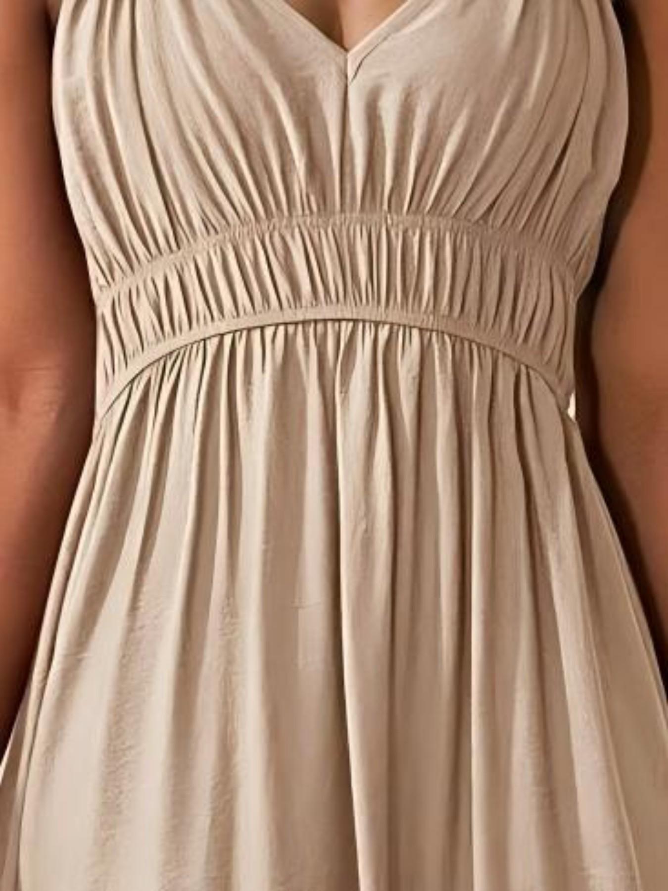 Women's Thin Strap Sleeveless Deep V Long A-Line Dress, 2026 Summer New Minimalist Elegant Chic, Perfect for Parties, Events and Evening Formal Wear