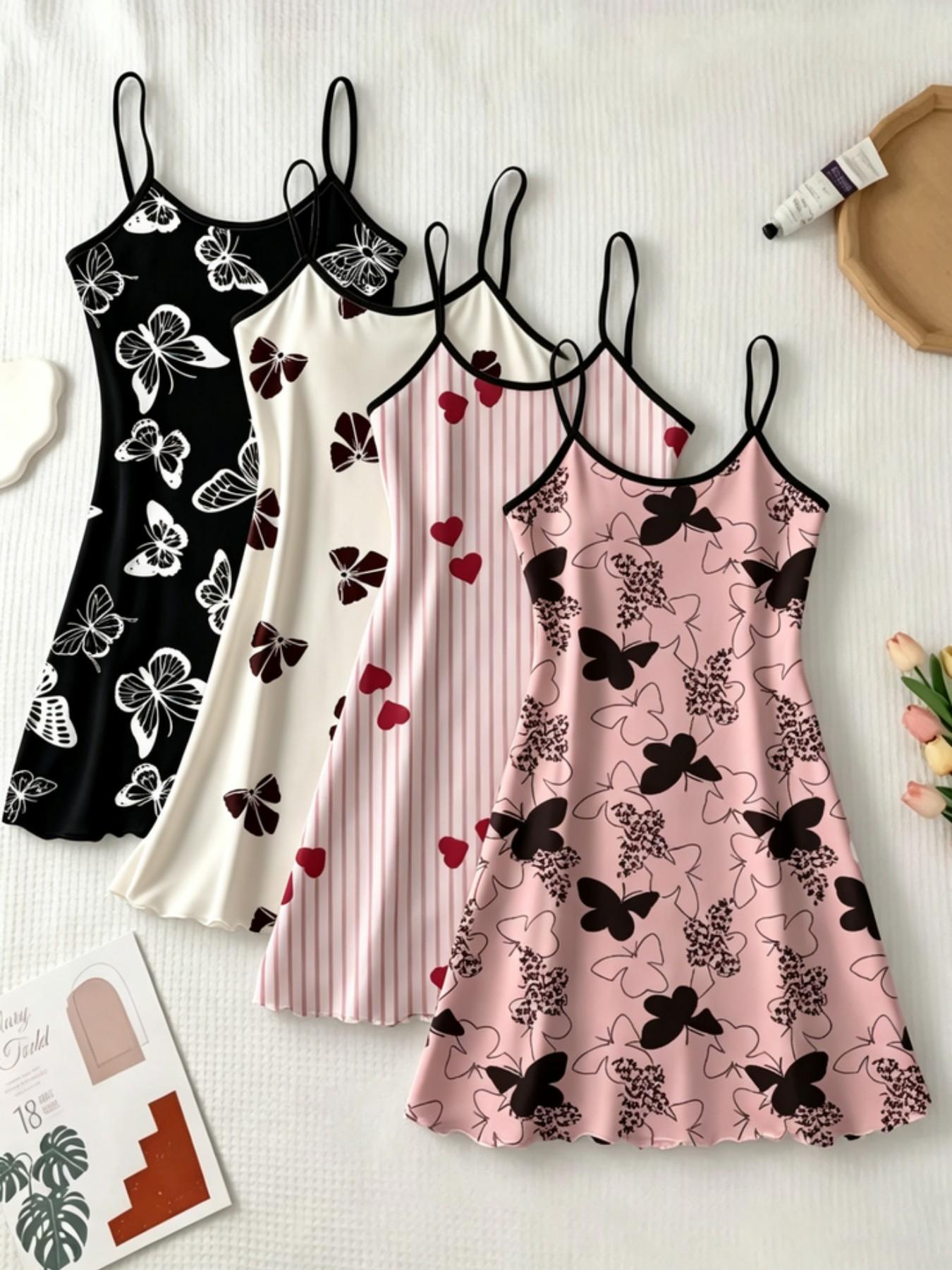 Women's All Over Print Cami Nightdress, Casual Soft Comfortable Spaghetti Strap Nightgown for All Seasons, Lady's Sleepwear for Indoor Wear, Breathable Sleep Dress Women's All Over Print Cami Nightdress, Casual Soft Comfortable Spaghetti Strap Nightgown for All Seasons, Lady's Sleepwear for Indoor Wear, Breathable Sleep Dress