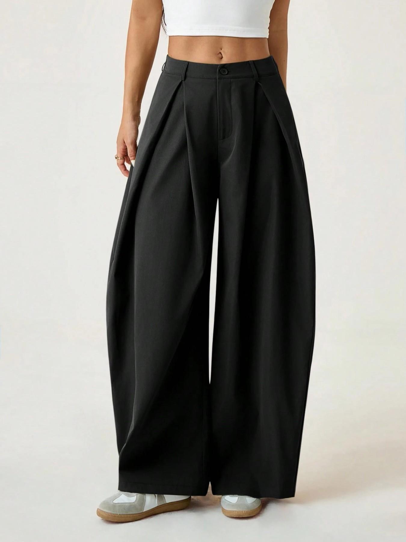 Women's Vintage Casual Street Style Loose Fit Pants, Elastic Waist Wide Leg Trousers, Retro Fashion Bottoms for Daily Wear Women's Vintage Casual Street Style Loose Fit Pants, Elastic Waist Wide Leg Trousers, Retro Fashion Bottoms for Daily Wear