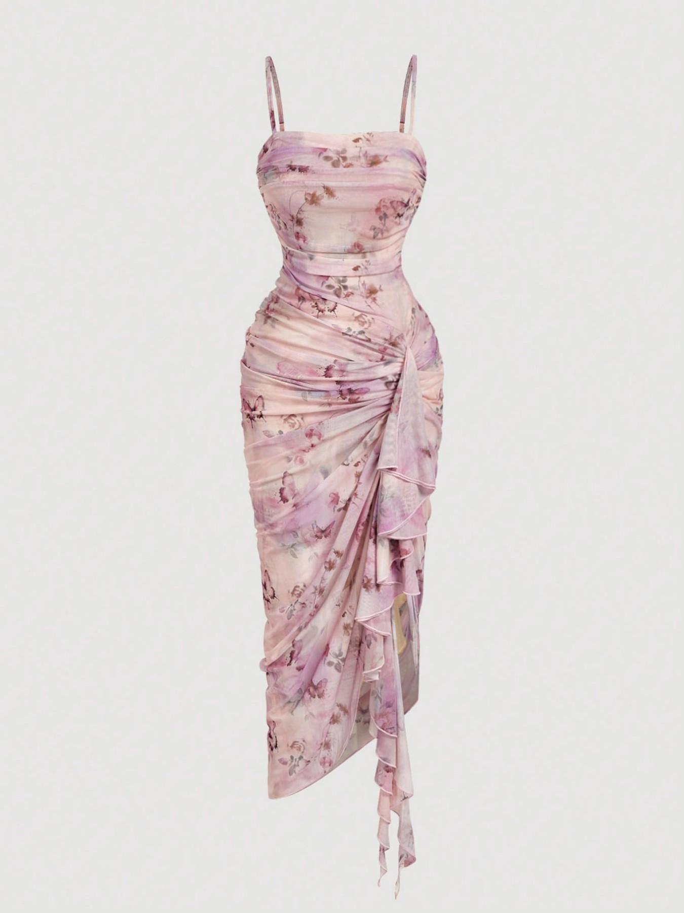 Women's Floral Print Ruched Asymmetrical Hem Dress, Elegant Off-Shoulder Design, Perfect for Summer Events and Casual Outing Women's Floral Print Ruched Asymmetrical Hem Dress, Elegant Off-Shoulder Design, Perfect for Summer Events and Casual Outing