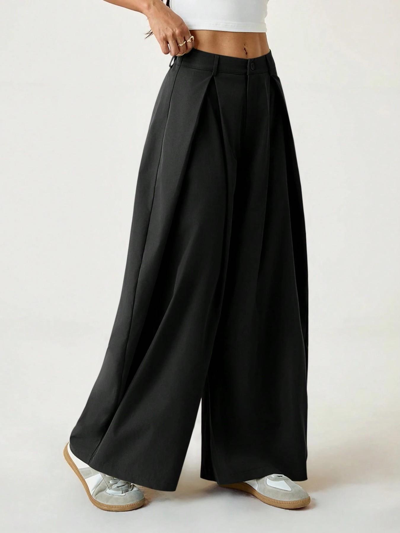 Women's Vintage Casual Street Style Loose Fit Pants, Elastic Waist Wide Leg Trousers, Retro Fashion Bottoms for Daily Wear Women's Vintage Casual Street Style Loose Fit Pants, Elastic Waist Wide Leg Trousers, Retro Fashion Bottoms for Daily Wear