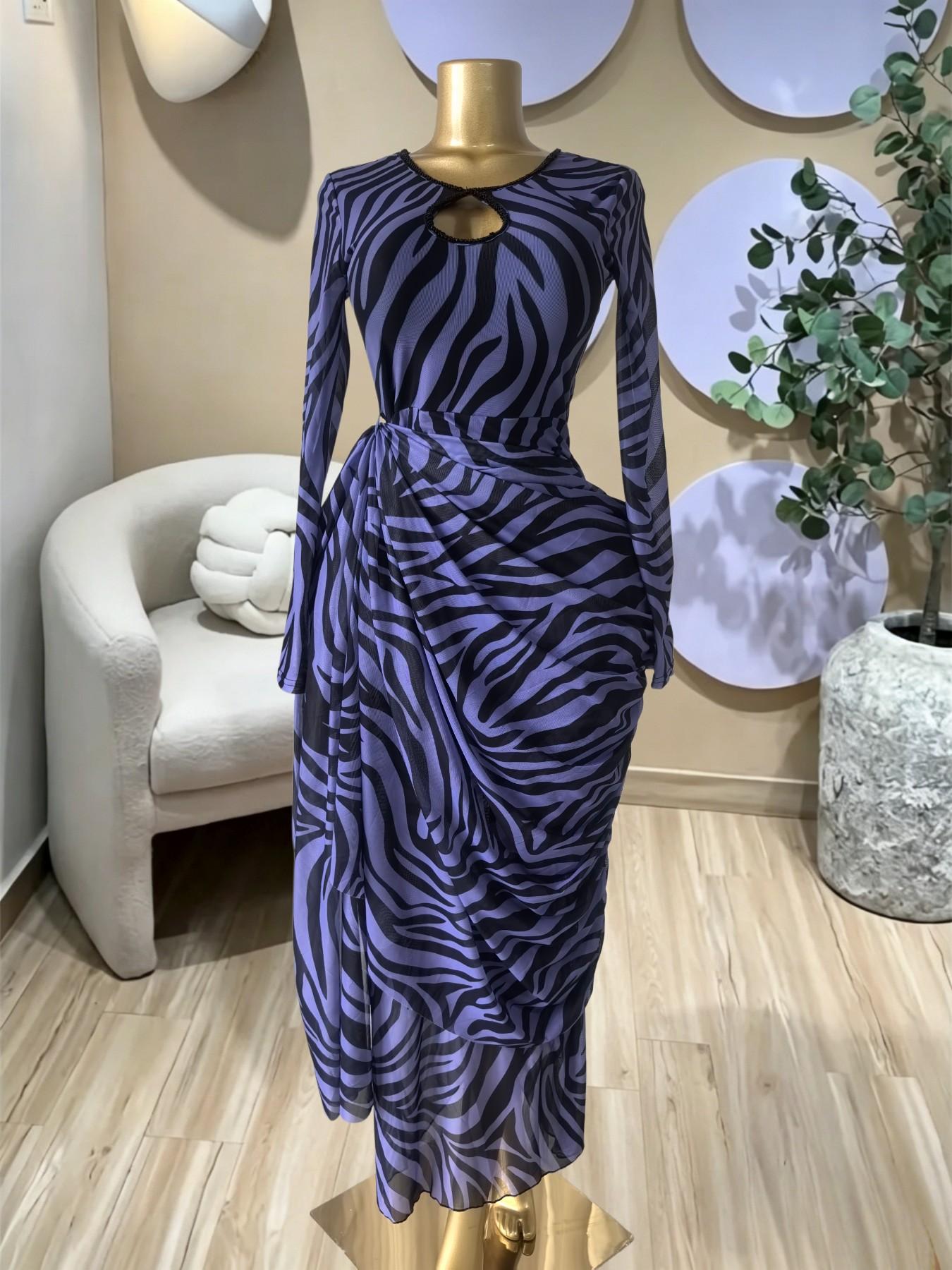 PULKRITU Elegant Women's Striped Pleated Long Sleeve Bodycon Maxi Prom Dress, Fashion Birthday Party Outfit Evening Gown, Perfect for Special Occasions,Lady Casual Dress,Female Brunch Dresses,Graduation Dress,
