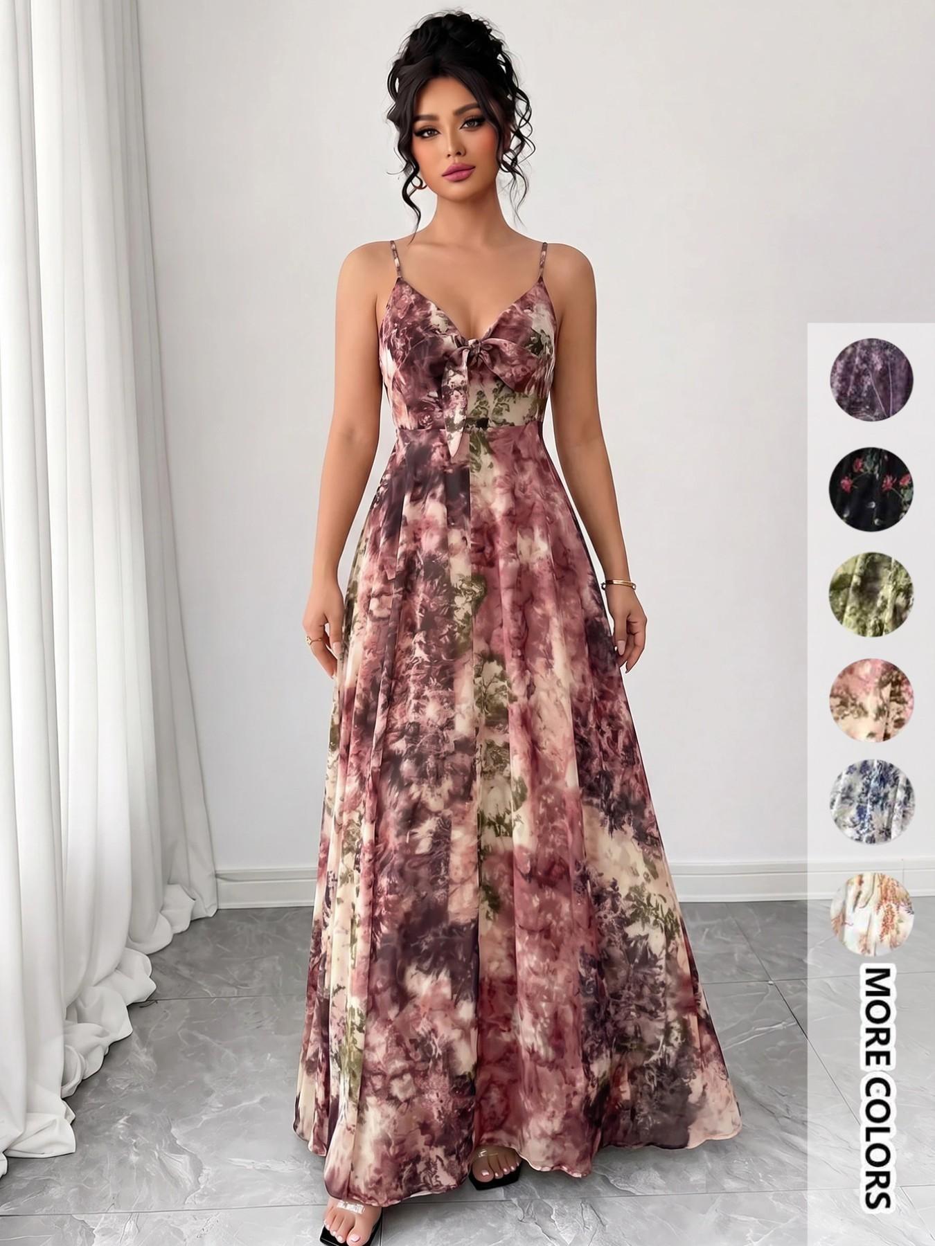 Women's Floral Print Cami Dress, Boho Fashion Casual A Line Dress for Beach Holiday Vacation, Ladies Dress for Summer Women's Floral Print Cami Dress, Boho Fashion Casual A Line Dress for Beach Holiday Vacation, Ladies Dress for Summer