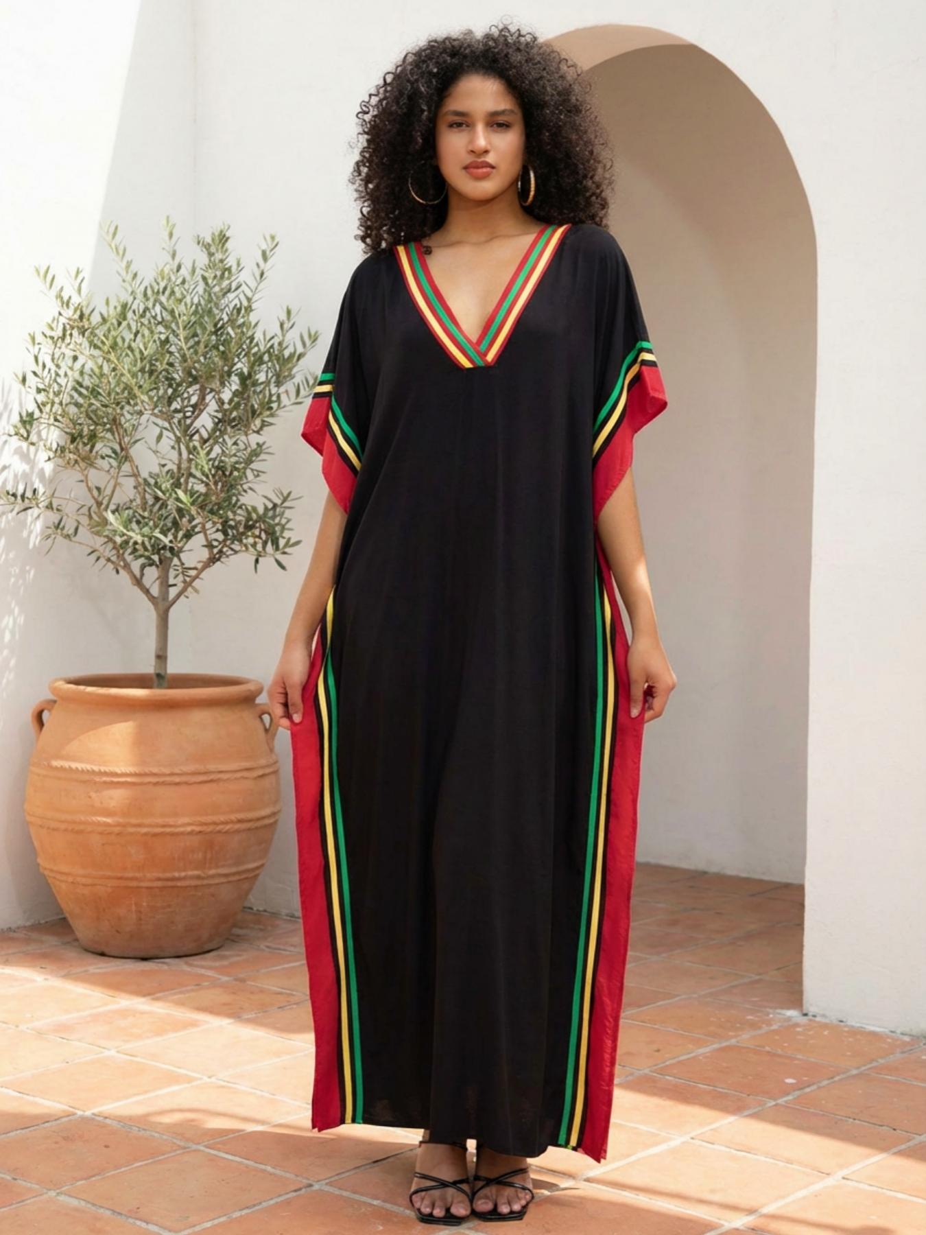 EDOLYNSA Striped Women's Casual Kaftan Long Dress Oversized Chic Bohemian House Robe Beachwear Vacation Bathing Suit Cover Up Lounge Wear Boho Summer Holiday EDOLYNSA Striped Women's Casual Kaftan Long Dress Oversized Chic Bohemian House Robe Beachwear Vacation Bathing Suit Cover Up Lounge Wear Boho Summer Holiday