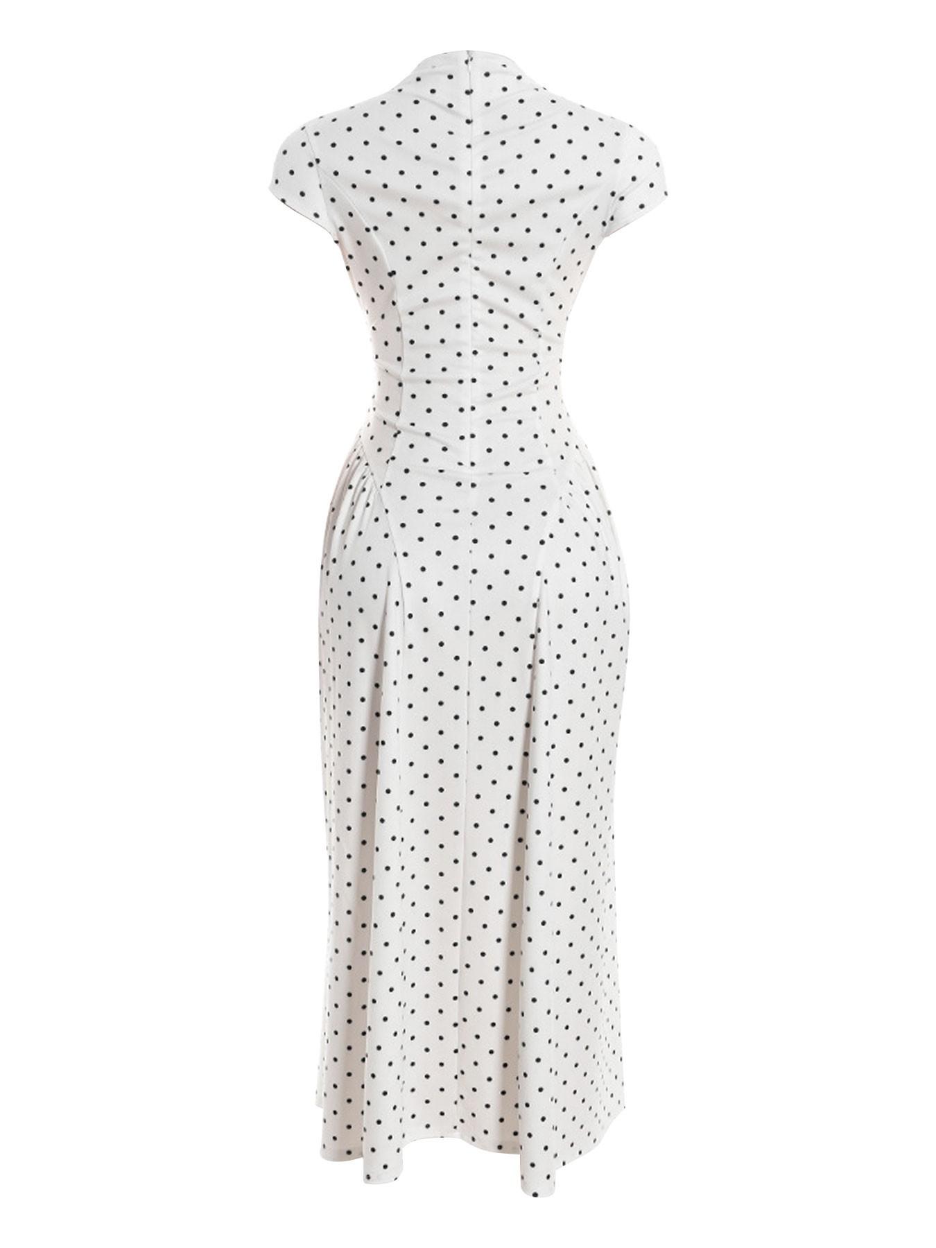 Boho Polka Dot Print A-Line O-Neck Maxi Dress, Elegant Summer Party Casual Long Dress for Women, Fashion Dress for Holiday