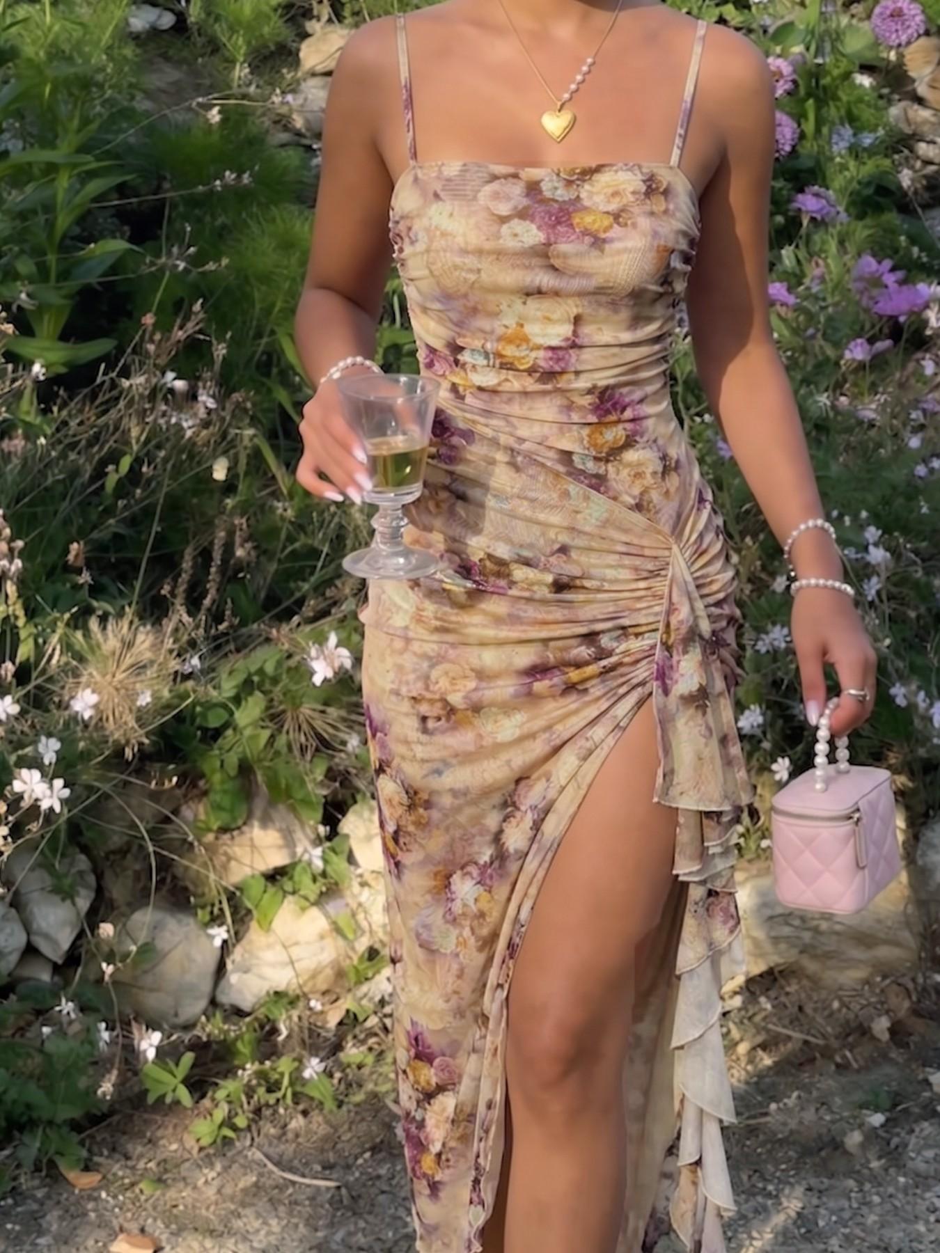 Women's Floral Print Ruched Asymmetrical Hem Dress, Elegant Off-Shoulder Design, Perfect for Summer Events and Casual Outing Women's Floral Print Ruched Asymmetrical Hem Dress, Elegant Off-Shoulder Design, Perfect for Summer Events and Casual Outing
