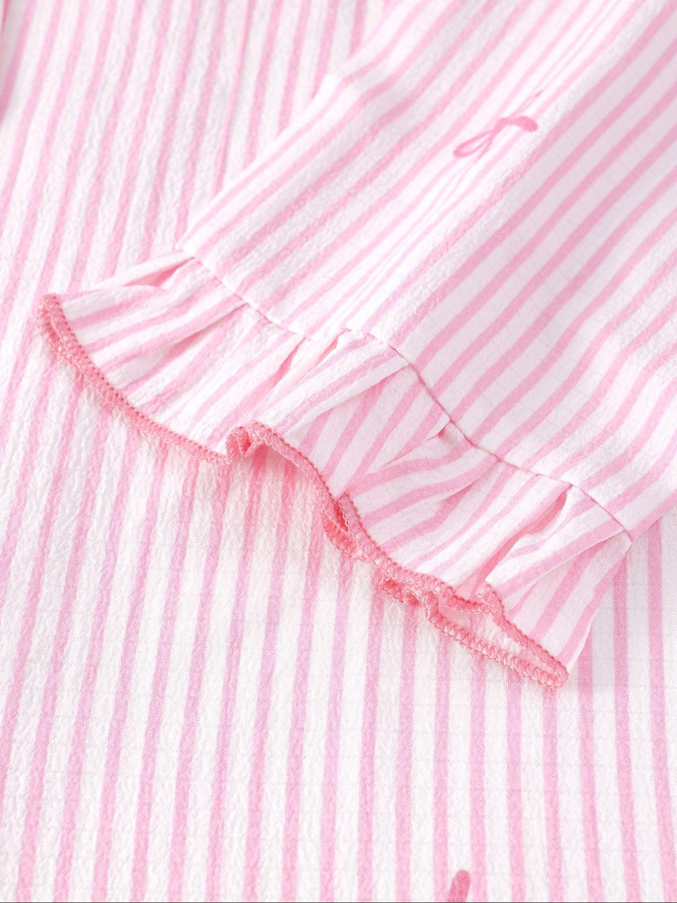 Women's Sleepwear Set Pajamas Breathable Striped Bow Design, Sweet & Fashionable Home Wear, Comfortable Nightgown for Women