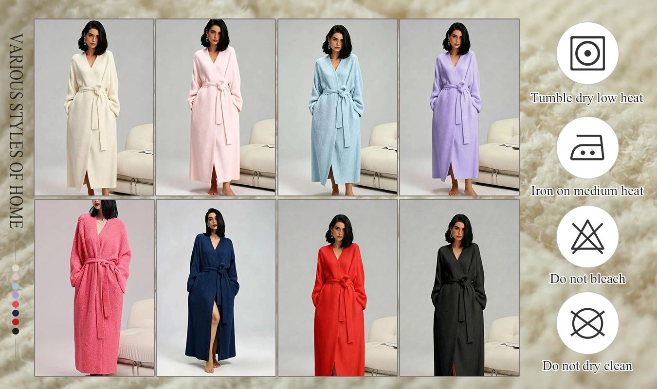 [COZY Soft Plush Feel] Women's Double-Sided Fleece Robe｜Thickened Long Plush Loungewear｜Warm Flannel Pajamas Nightwear for Fall & Winter｜Soft, Cozy, and Wearable Indoors & Outdoors