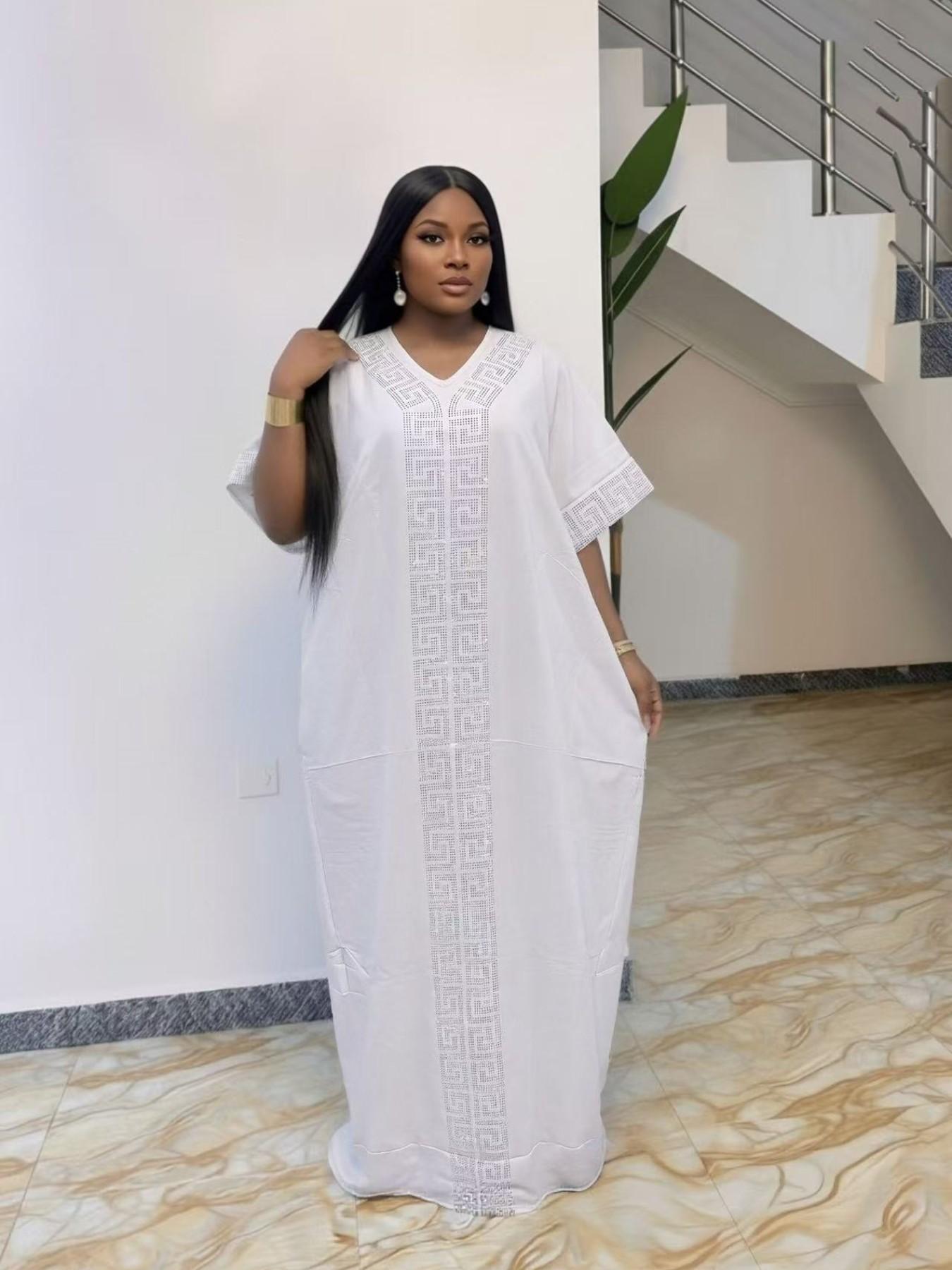 2026 African Nigerian Style Women's Islamic Clothing Rhinestone Loose Boubou Kaftan Dress, Elegant Solid Color, Muslim Ethnic Robe with Matching Scarf & Pockets, Daily Party Wear 2026 African Nigerian Style Women's Islamic Clothing Rhinestone Loose Boubou Kaftan Dress, Elegant Solid Color, Muslim Ethnic Robe with Matching Scarf & Pockets, Daily Party Wear
