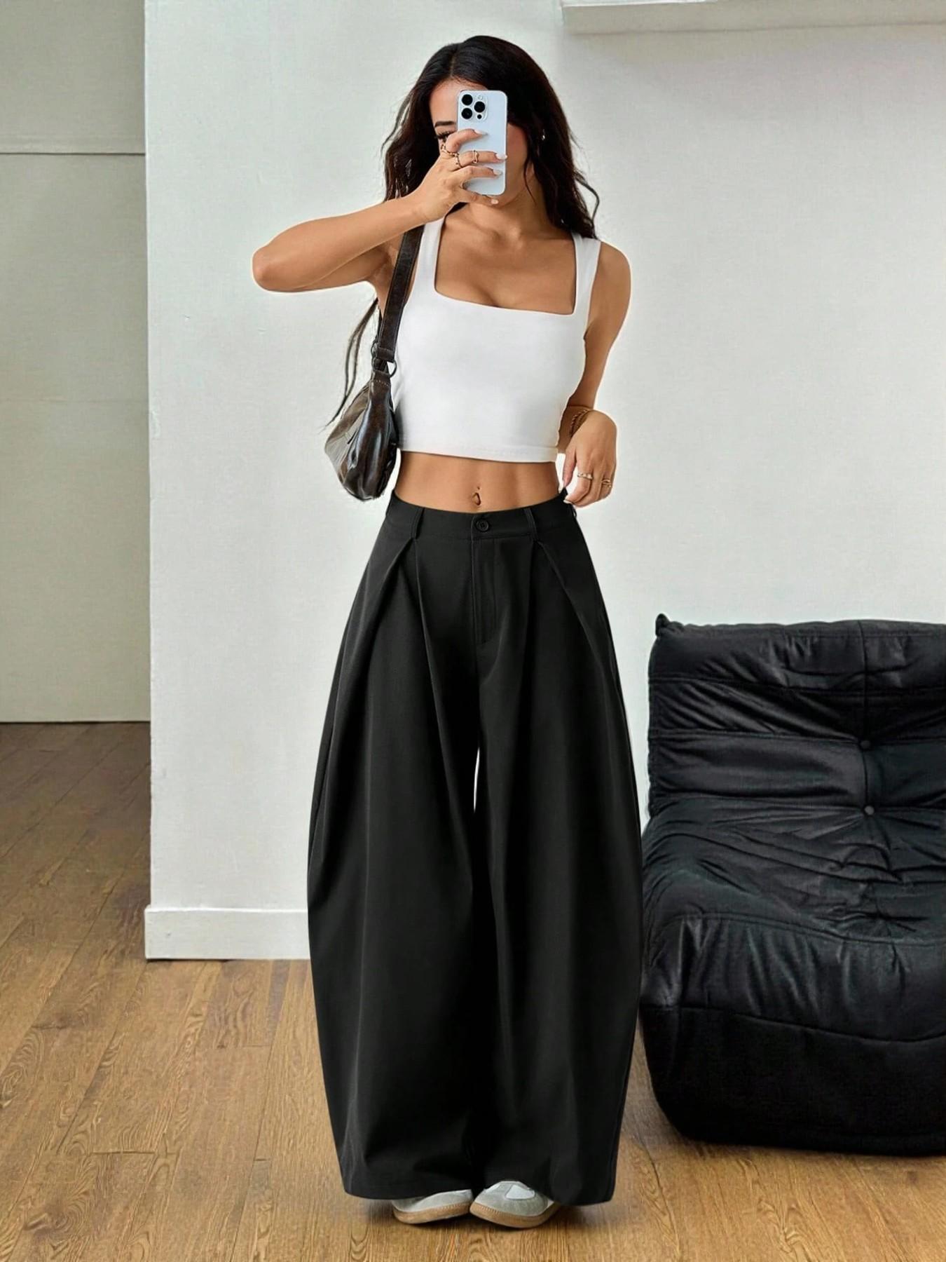 Women's Vintage Casual Street Style Loose Fit Pants, Elastic Waist Wide Leg Trousers, Retro Fashion Bottoms for Daily Wear Women's Vintage Casual Street Style Loose Fit Pants, Elastic Waist Wide Leg Trousers, Retro Fashion Bottoms for Daily Wear