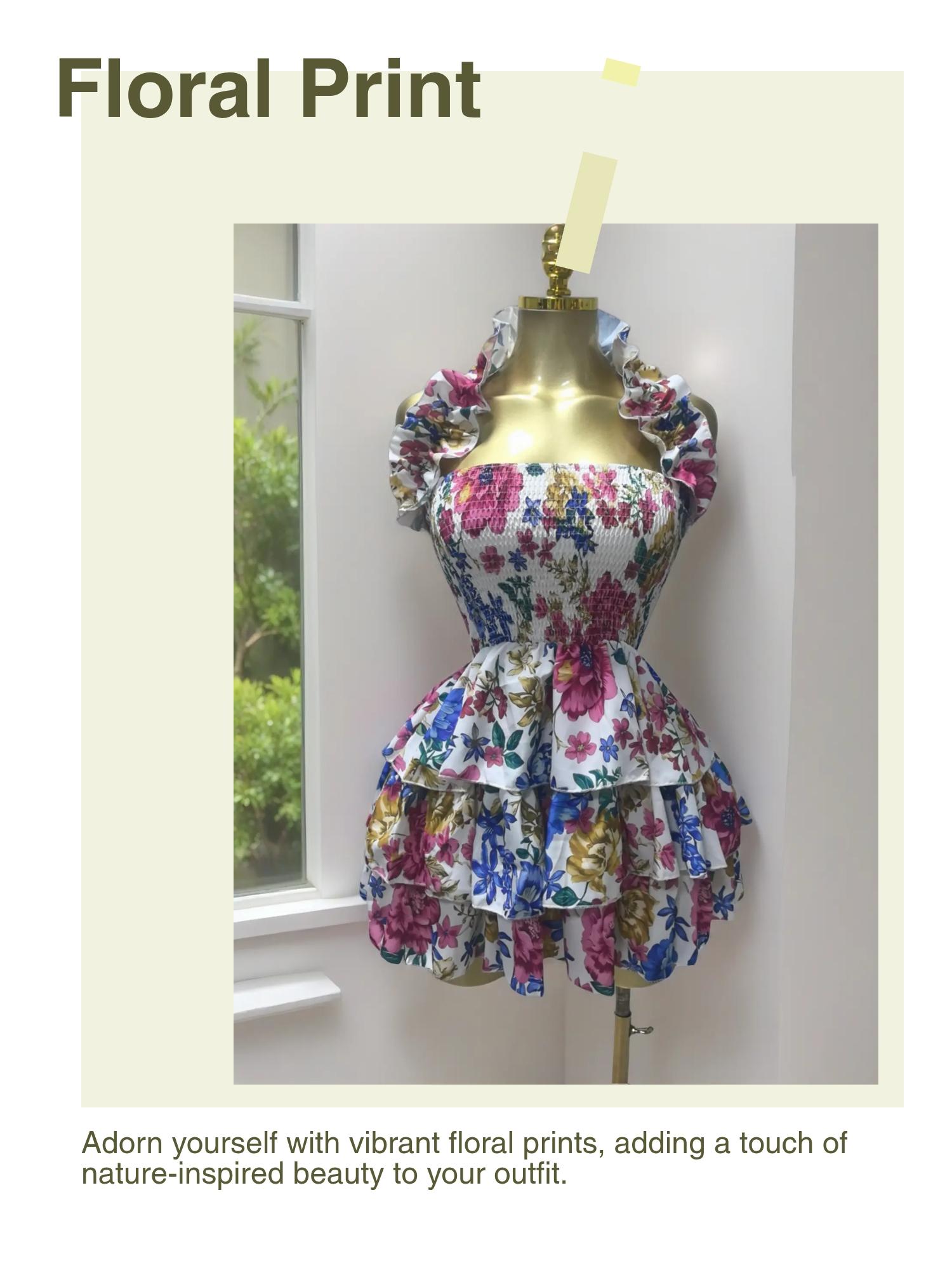 PULKRITU Elegant Women's Floral Print Backless Strapless Layered Ruffle Mini Dress, Casual Party Outfit, Perfect for Club, Brunch, Graduation & Evening Events