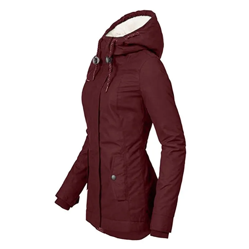 Winter Thickened Cotton Parka with Fleece Lining Hooded Warm Coat Mid-Length Women's Fitted Long Sleeve Outerwear Black Imitation Fur Tops for Casual Basic Minimalist Womenswear Elegance Style - Jackets Winter Thickened Cotton Parka with Fleece Lining Hooded Warm Coat Mid-Length Women's Fitted Long Sleeve Outerwear Black Imitation Fur Tops for Casual Basic Minimalist Womenswear Elegance Style - Jackets