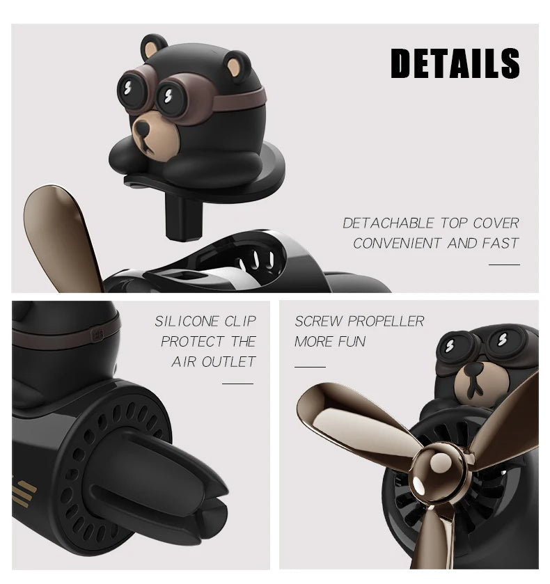 Pilot Bear Car Air Freshener – Rotating Vent Clip Diffuser
