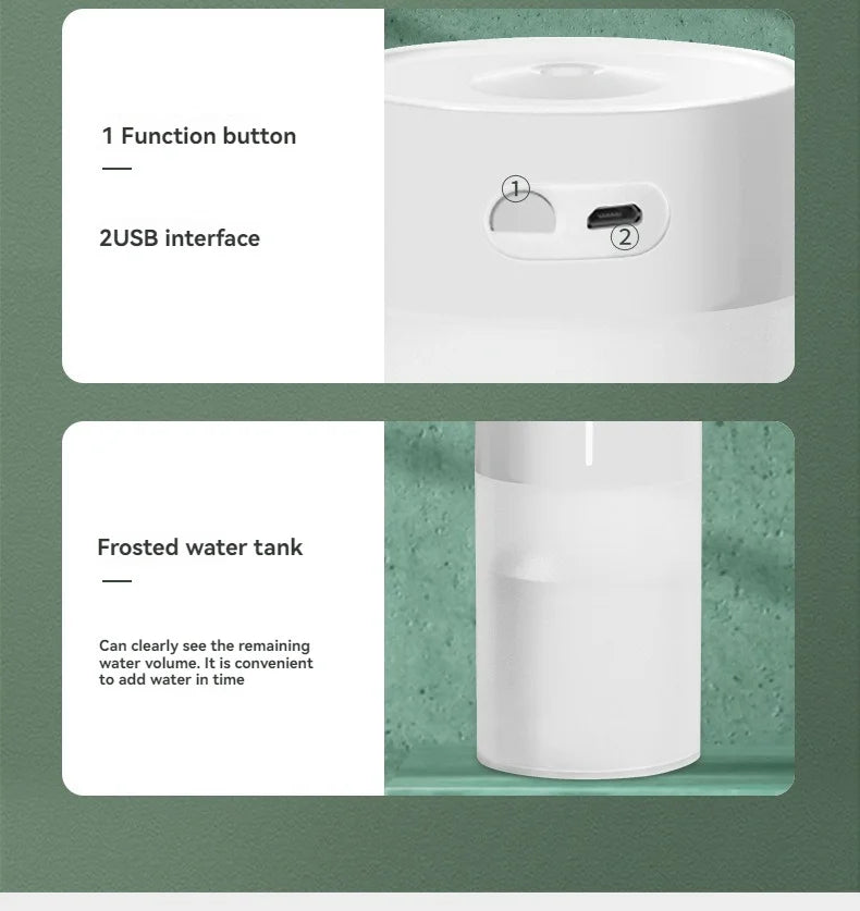 Portable USB Humidifier Diffuser with LED Light for Car & Home 260ML