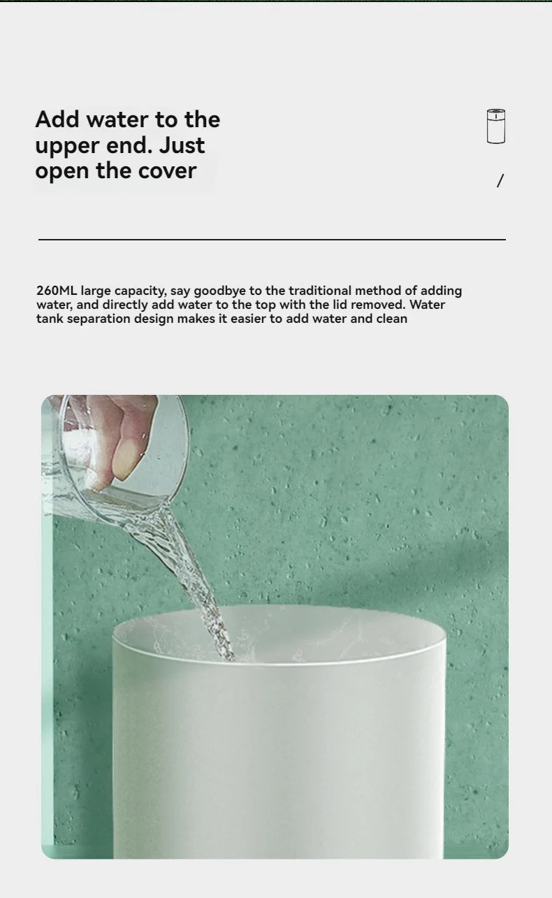 Portable USB Humidifier Diffuser with LED Light for Car & Home 260ML