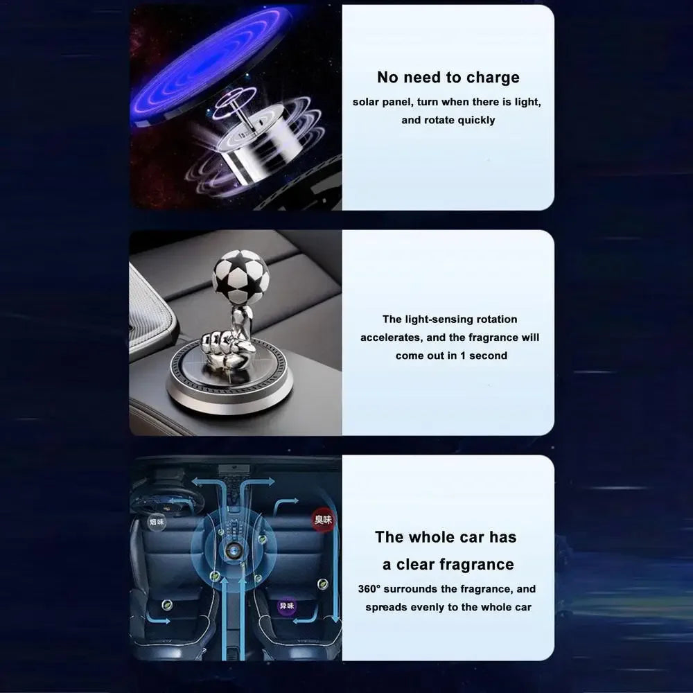 Solar Rotating Football Car Air Freshener - close-up