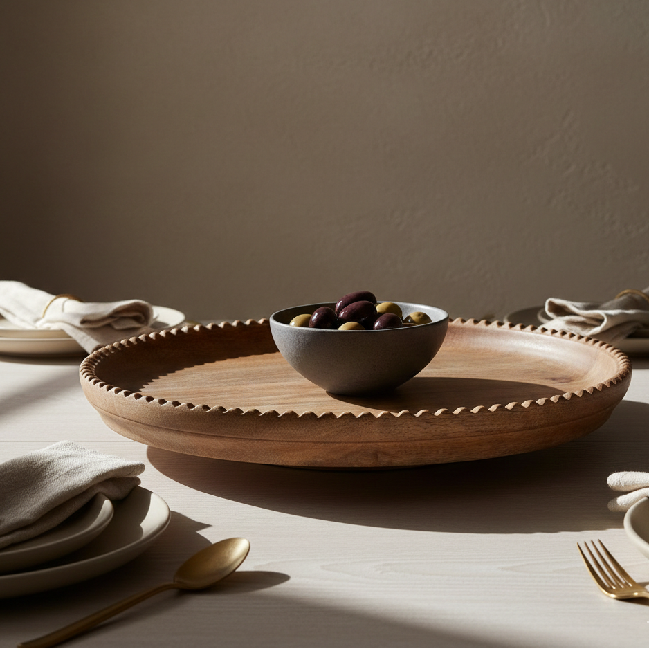 ravinest Ayla Wood Lazy Susan, Scalloped Edge