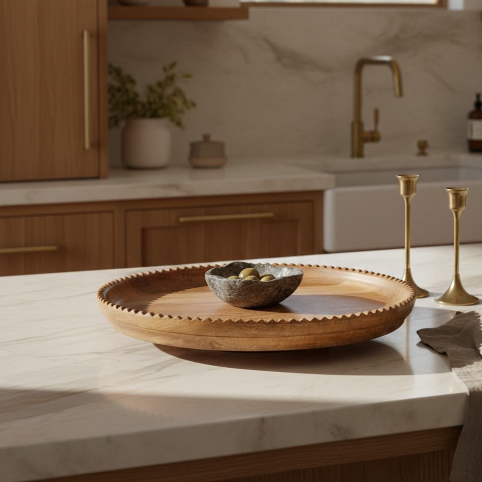 ravinest Ayla Wood Lazy Susan, Scalloped Edge