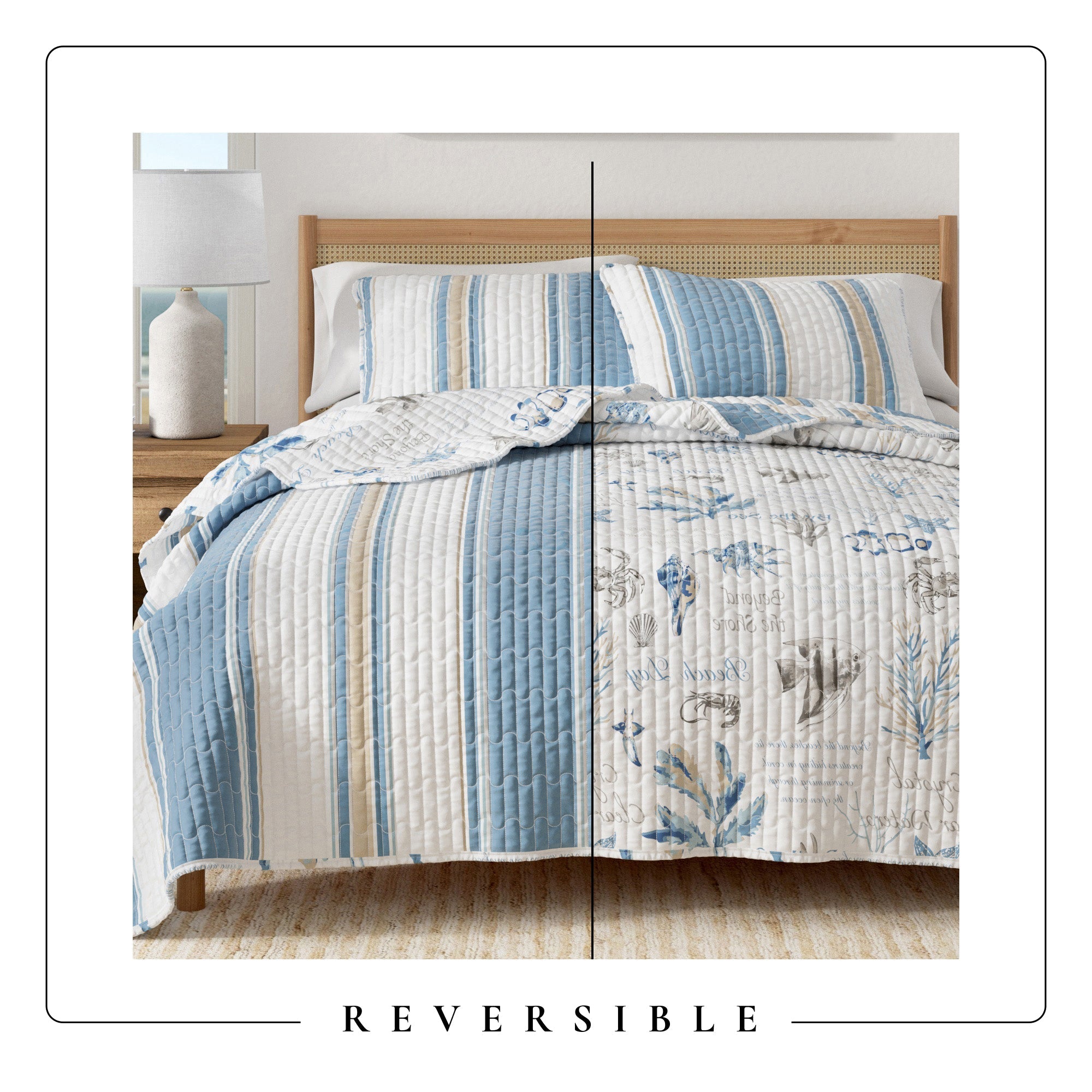 puremilo Stripe & Ocean Story Coastal Quilt Set
