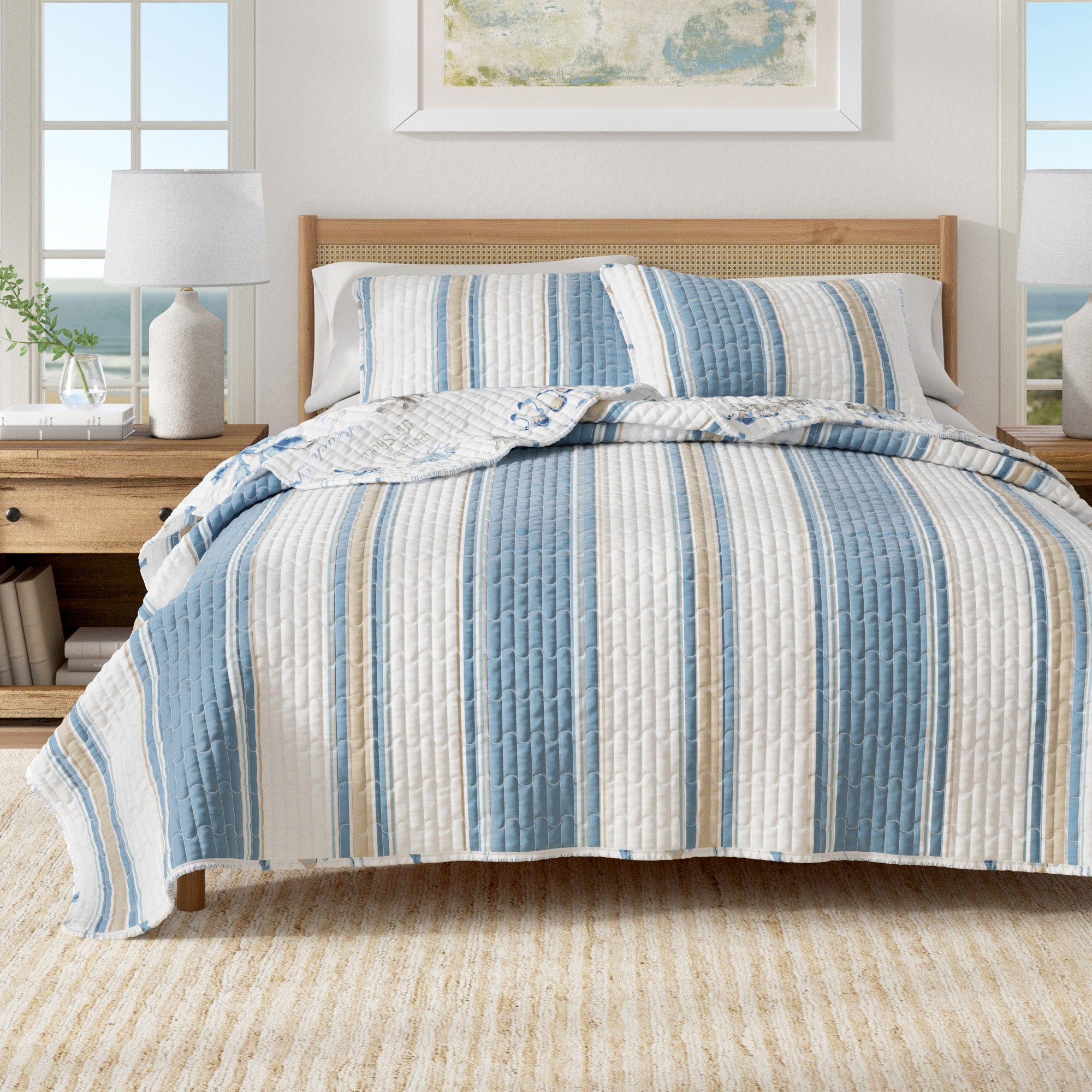 puremilo Stripe & Ocean Story Coastal Quilt Set