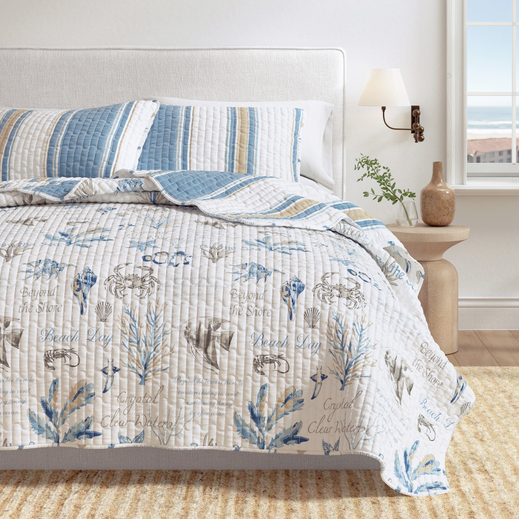 puremilo Stripe & Ocean Story Coastal Quilt Set