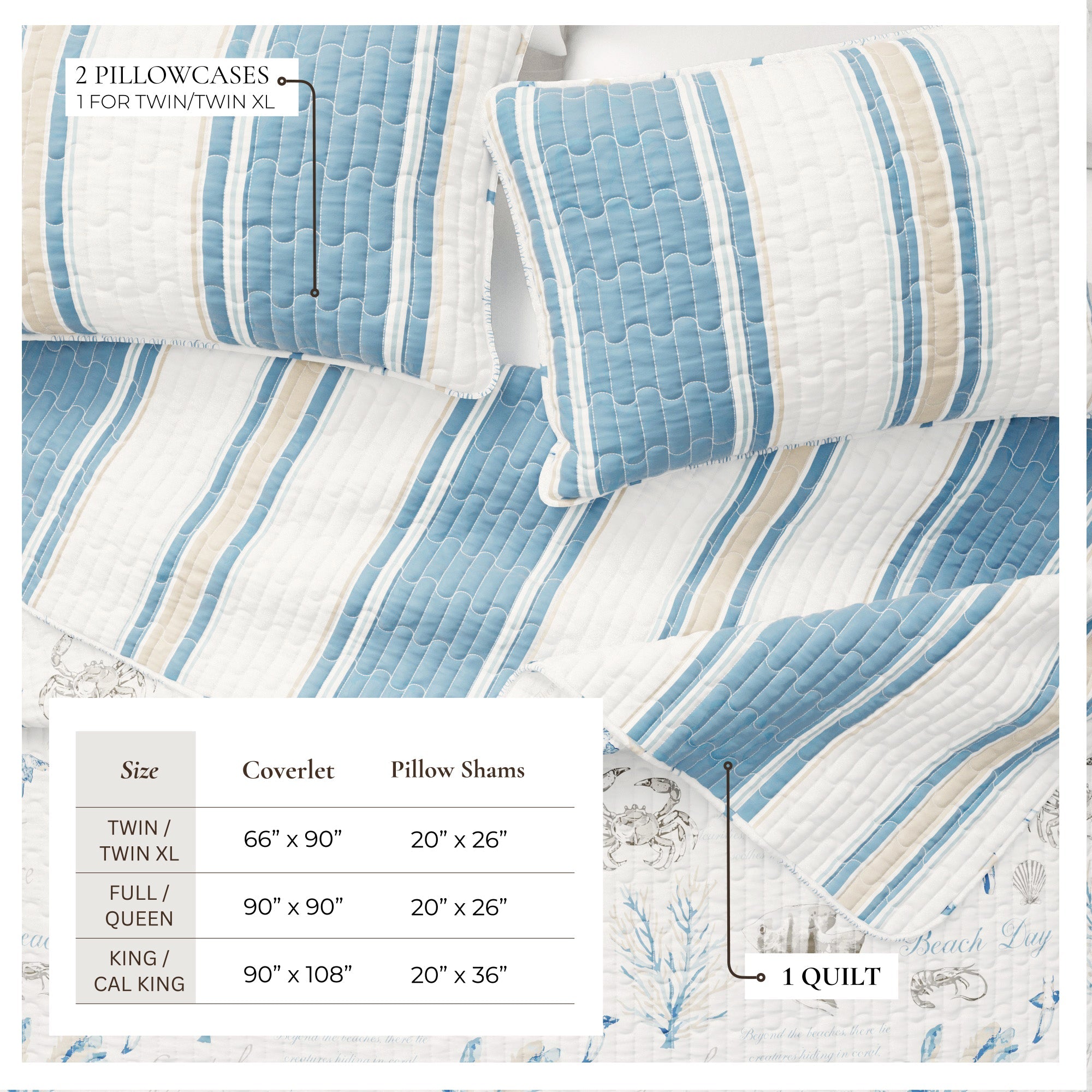puremilo Stripe & Ocean Story Coastal Quilt Set