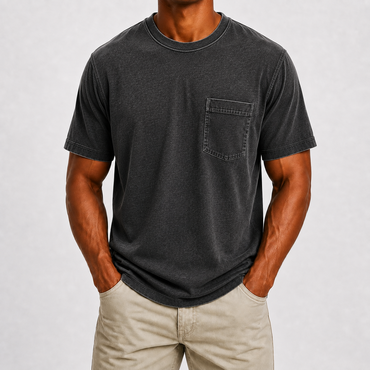 Men's washed crewneck pocket T-shirt detail 14