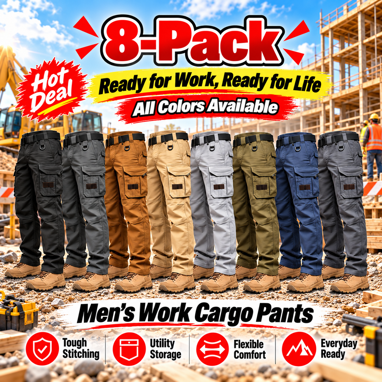 Men's Multi-Pocket Ripstop Work Pants