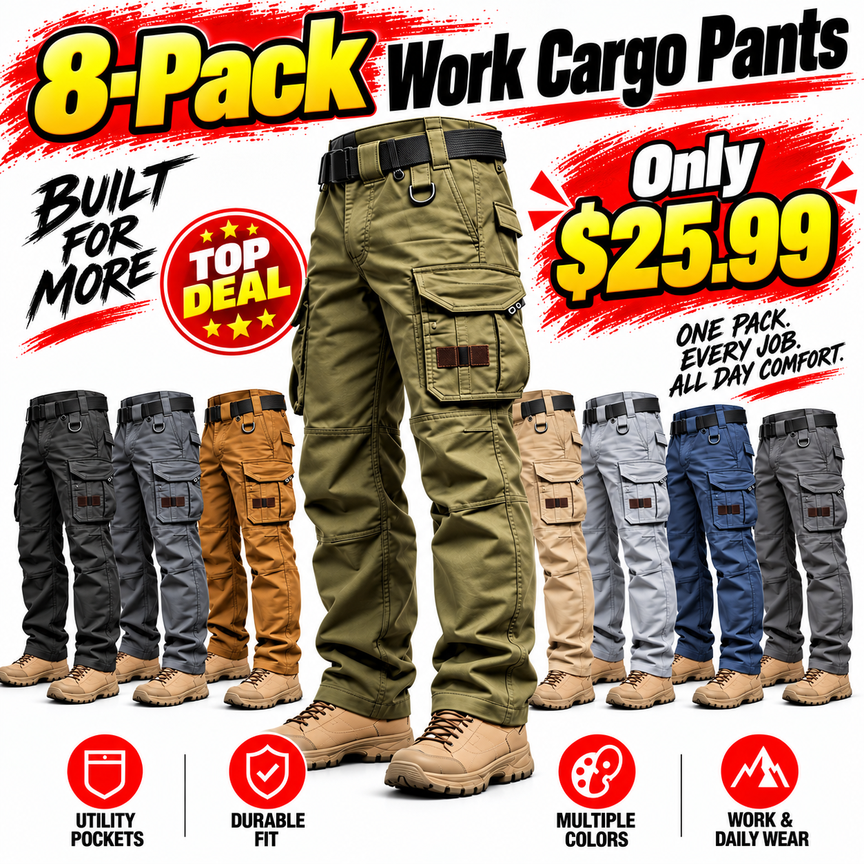 🔥Men's Ripstop Work Pants,Water Resistant Outdoor Tactical Pants