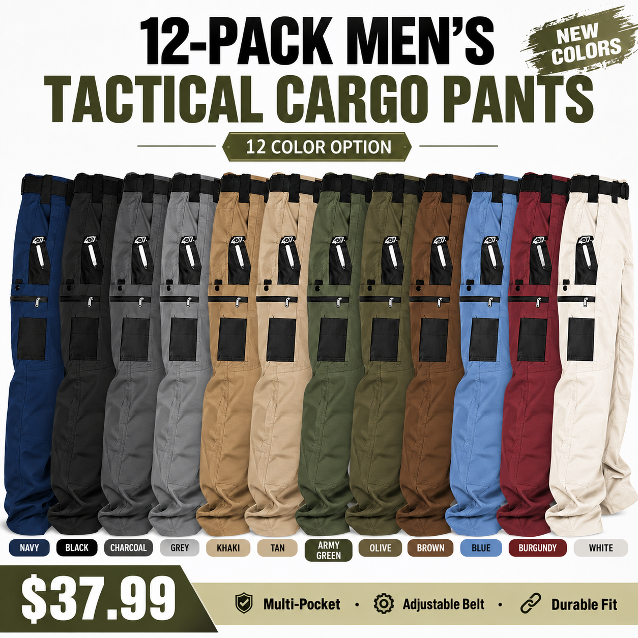 12 Pack Only$36.99-Men's Tactical Cargo Pants Bundle