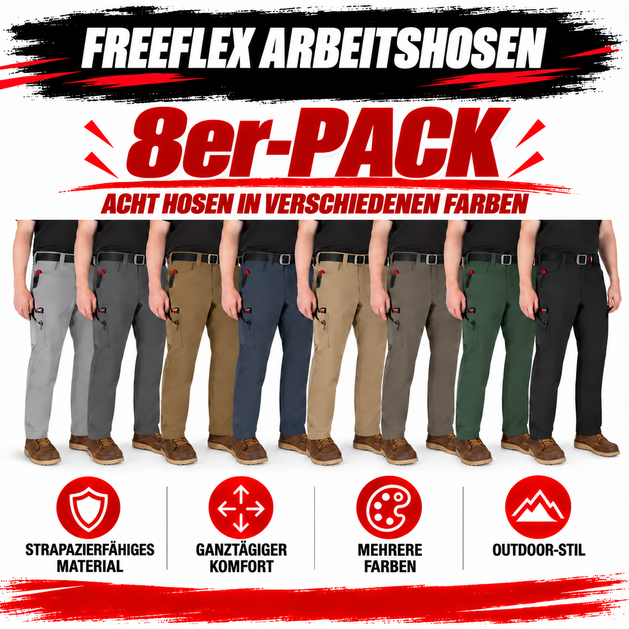 FREEFLEX Arbeitshose für Herren, 8er-Pack, 7 Taschen - 1