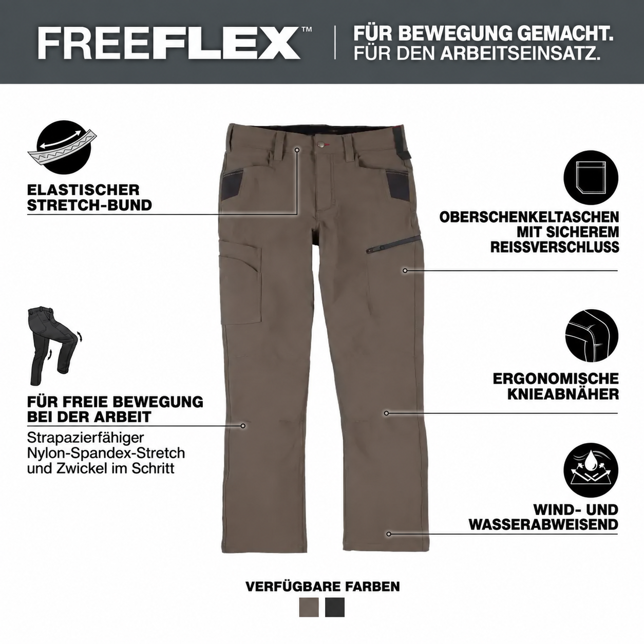 FREEFLEX Arbeitshose für Herren, 8er-Pack, 7 Taschen - 2