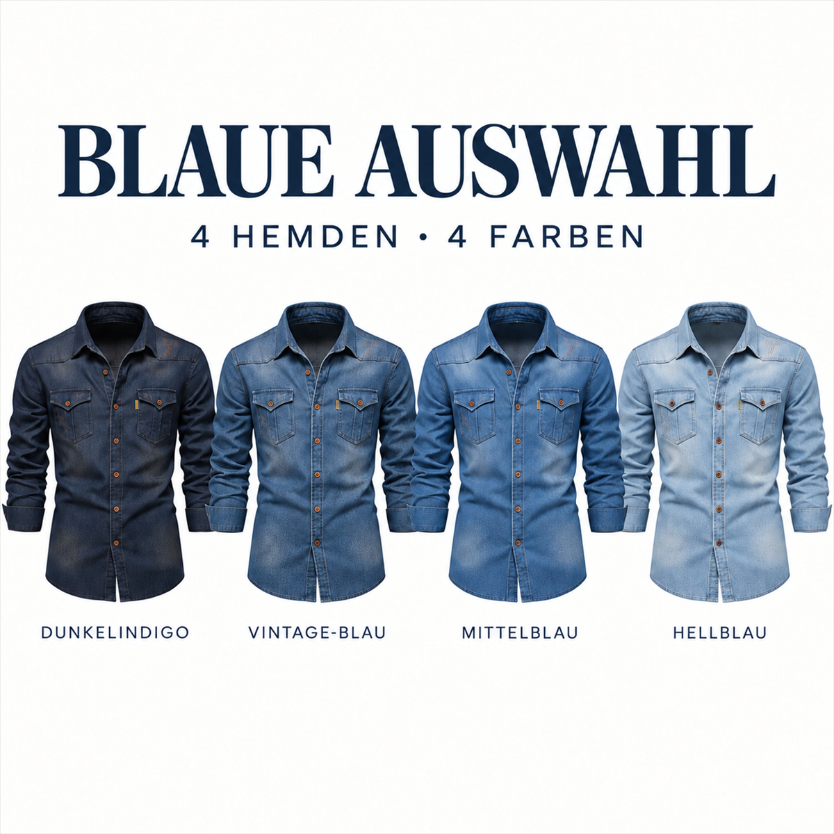 Herren-Multipack aus dunklem Denim mit Pattentaschen-Hemden - 03