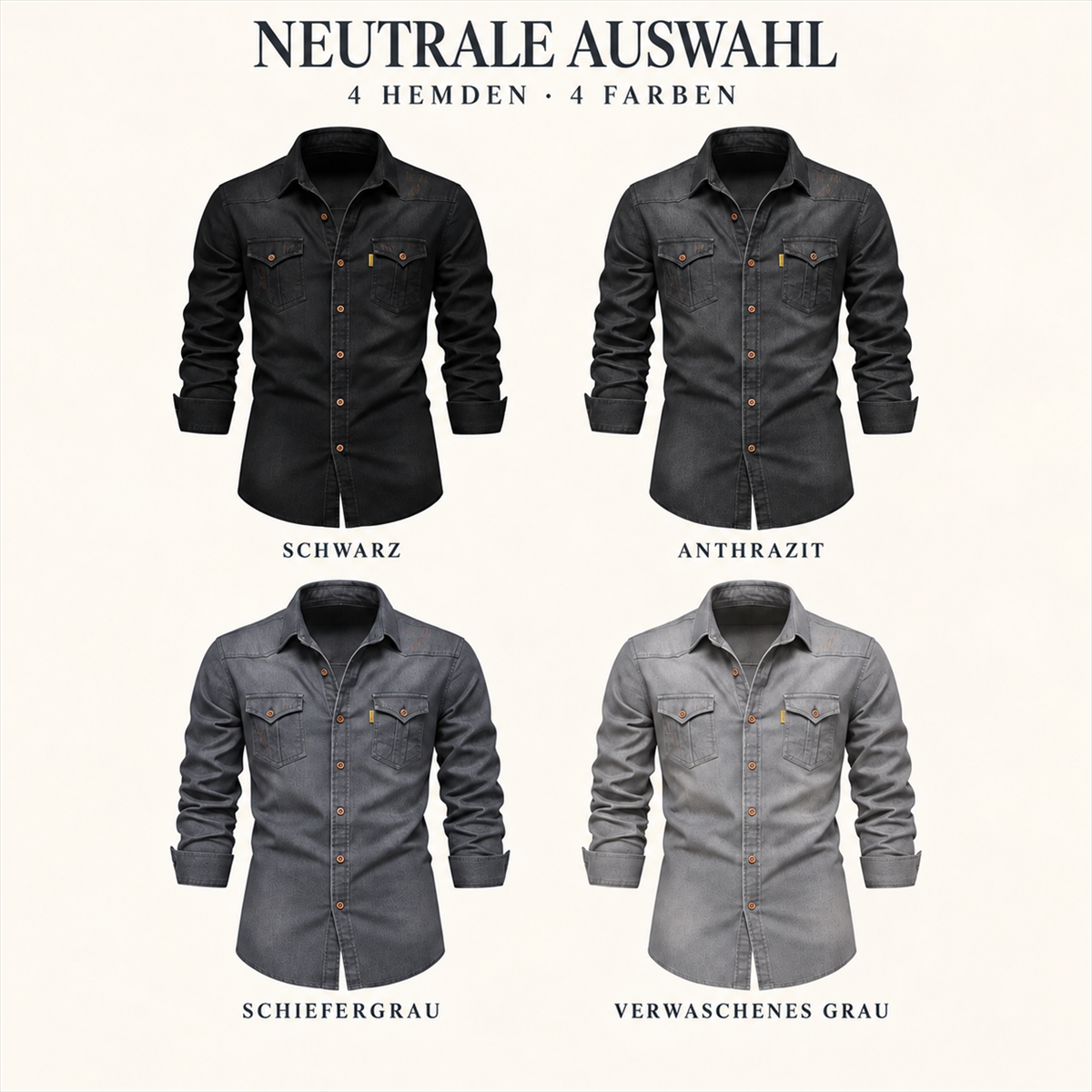 Herren-Multipack aus dunklem Denim mit Pattentaschen-Hemden - 04