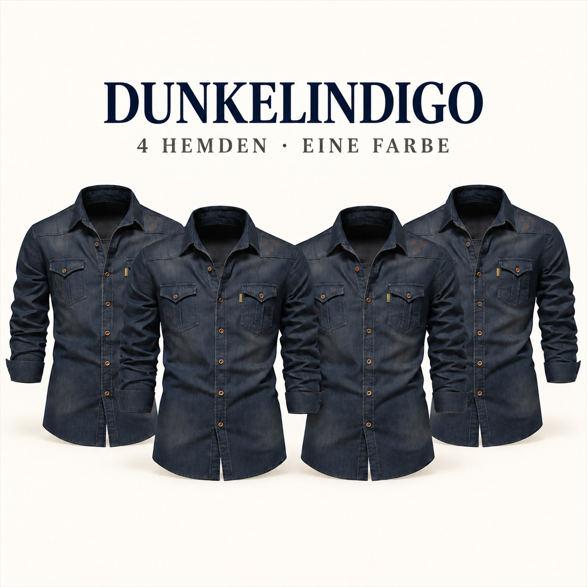 Herren-Multipack aus dunklem Denim mit Pattentaschen-Hemden - 05