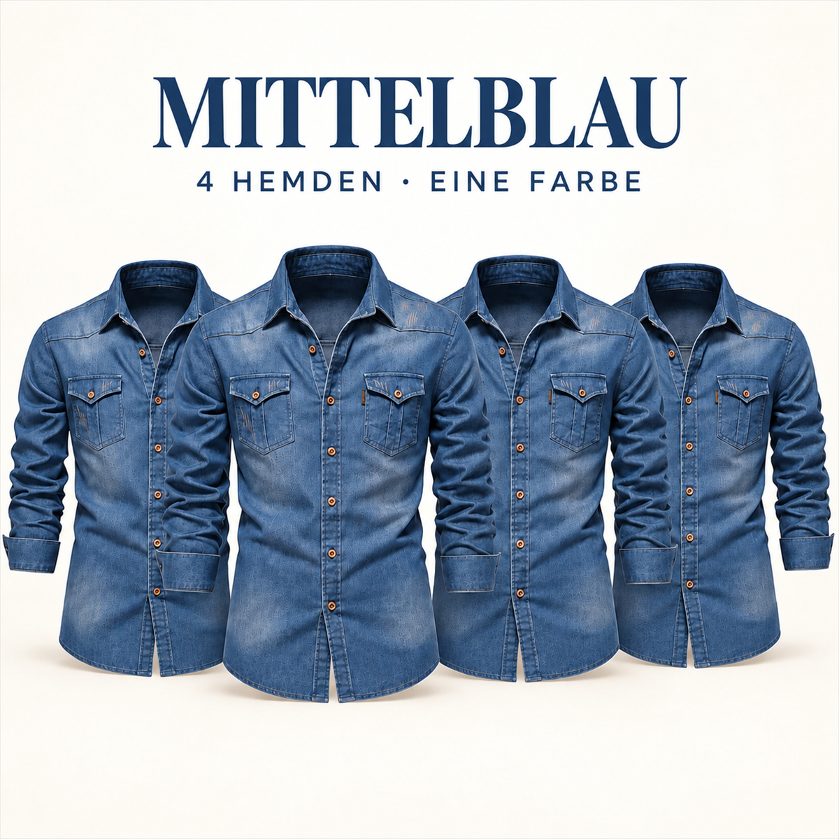 Herren-Multipack aus dunklem Denim mit Pattentaschen-Hemden - 07
