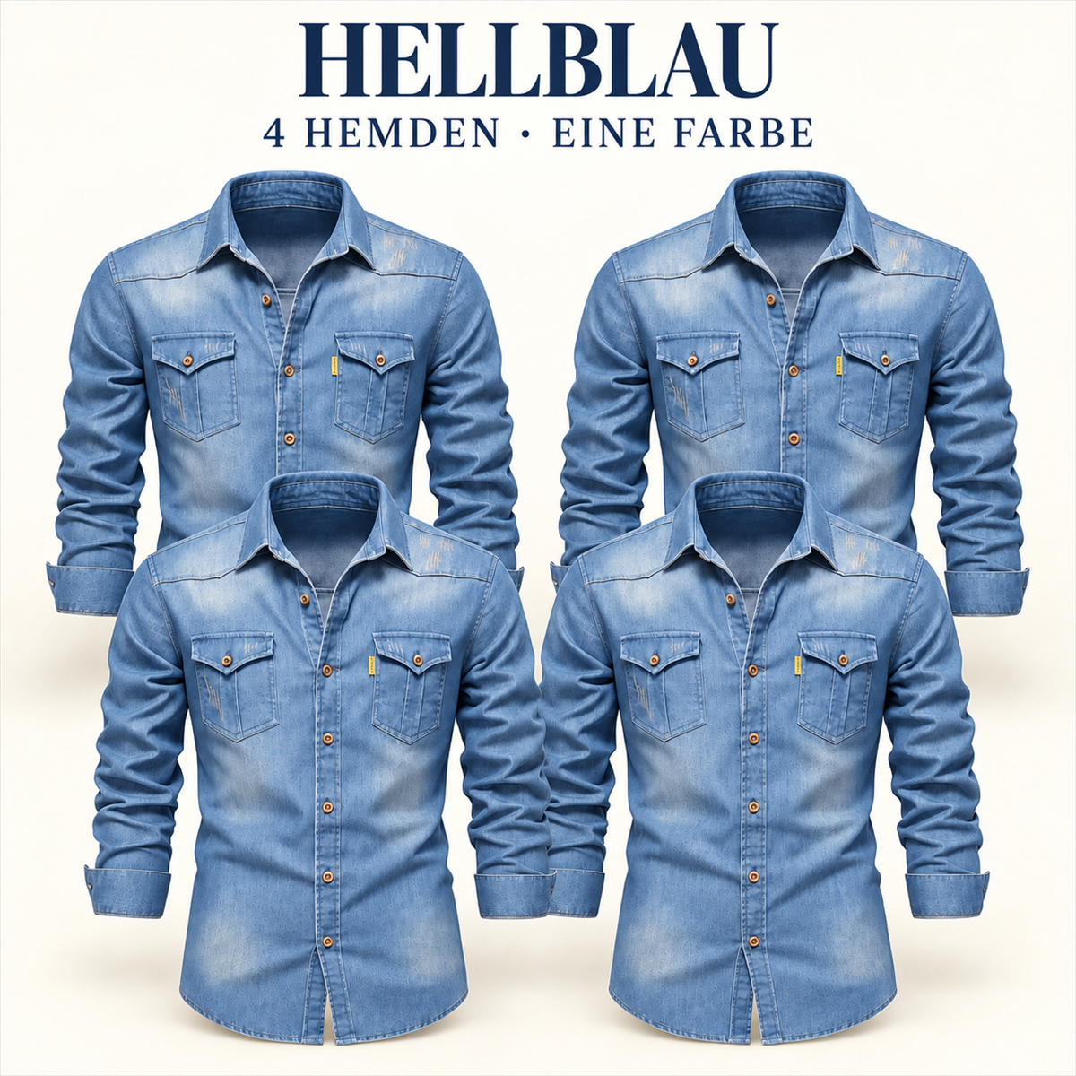 Herren-Multipack aus dunklem Denim mit Pattentaschen-Hemden - 08