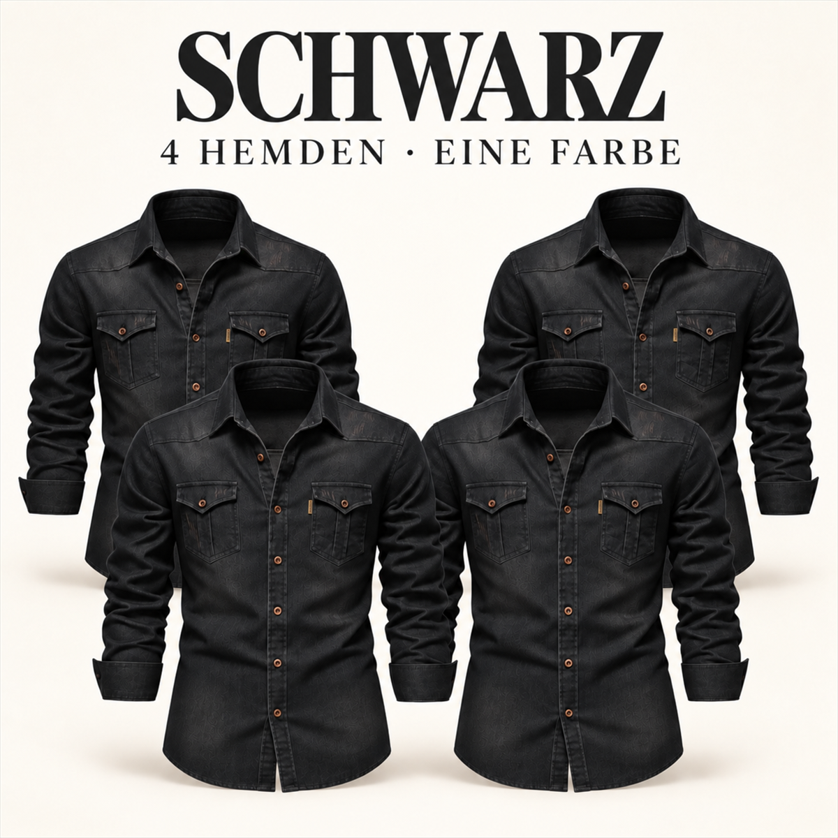 Herren-Multipack aus dunklem Denim mit Pattentaschen-Hemden - 09