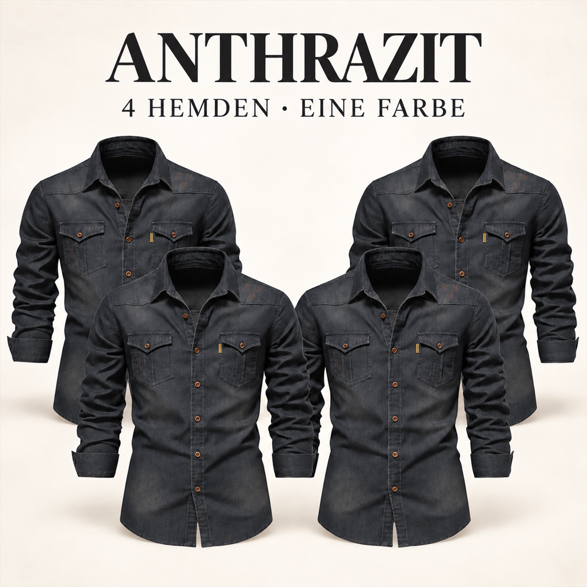 Herren-Multipack aus dunklem Denim mit Pattentaschen-Hemden - 10