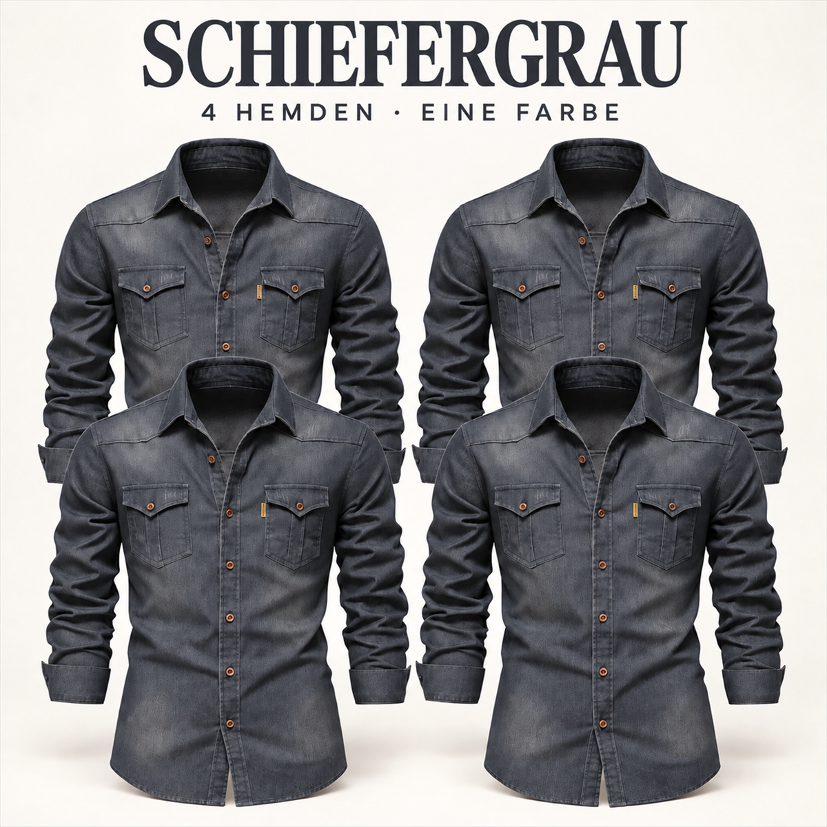 Herren-Multipack aus dunklem Denim mit Pattentaschen-Hemden - 11