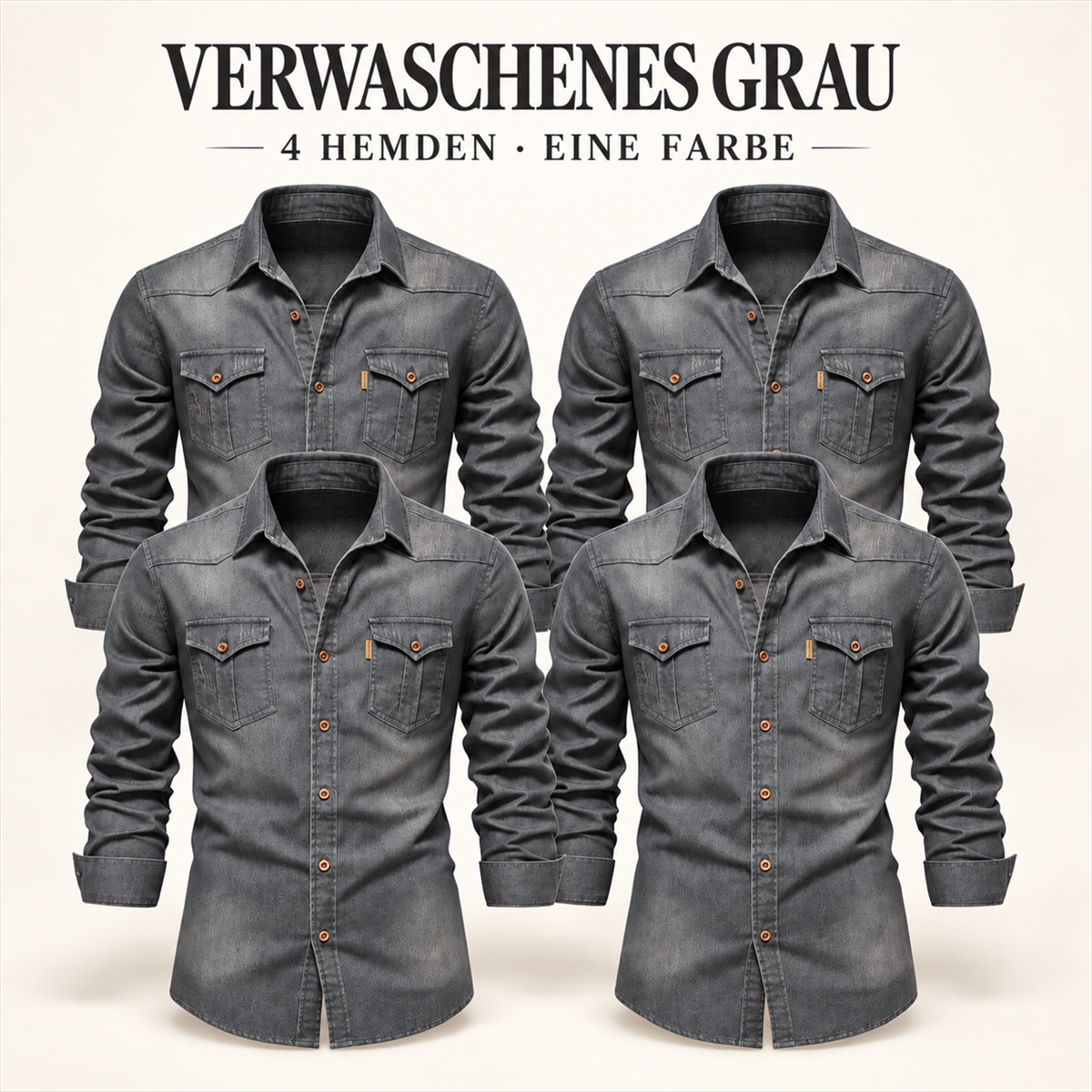 Herren-Multipack aus dunklem Denim mit Pattentaschen-Hemden - 12